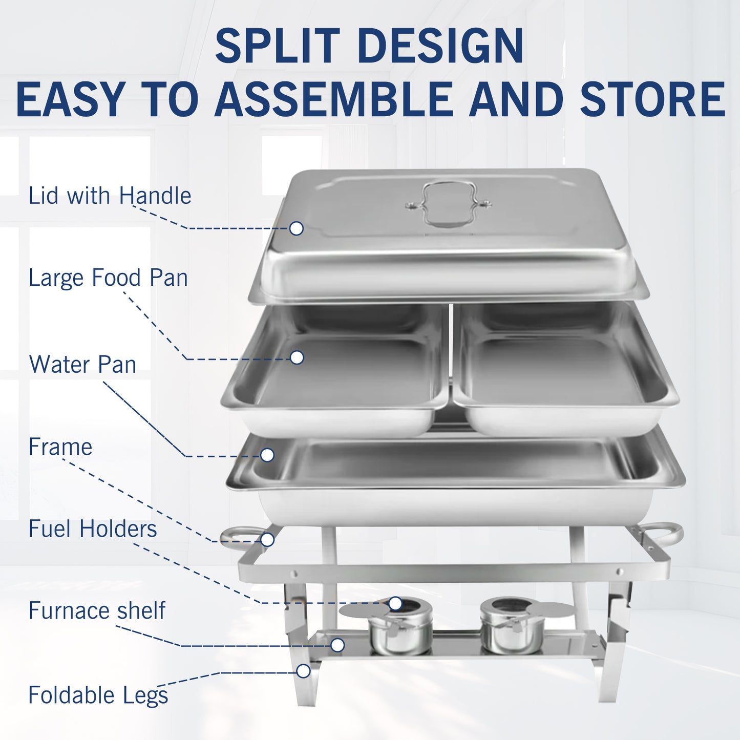 11.6 QT Stainless Steel Rectangular Chafing Dish Buffet 2 Compartment for Parties, Events, Wedding, Camping, Dinner