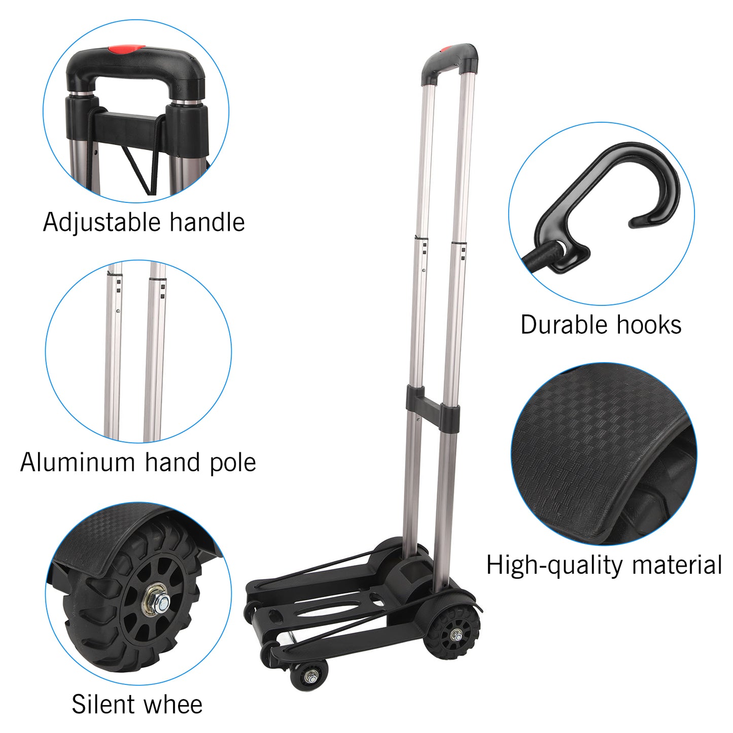 Folding Lightweight Luggage Cart Foldable Trolley Dolly with 4 Rotate Wheels Collapsible for Moving Travel Shopping Airport Office