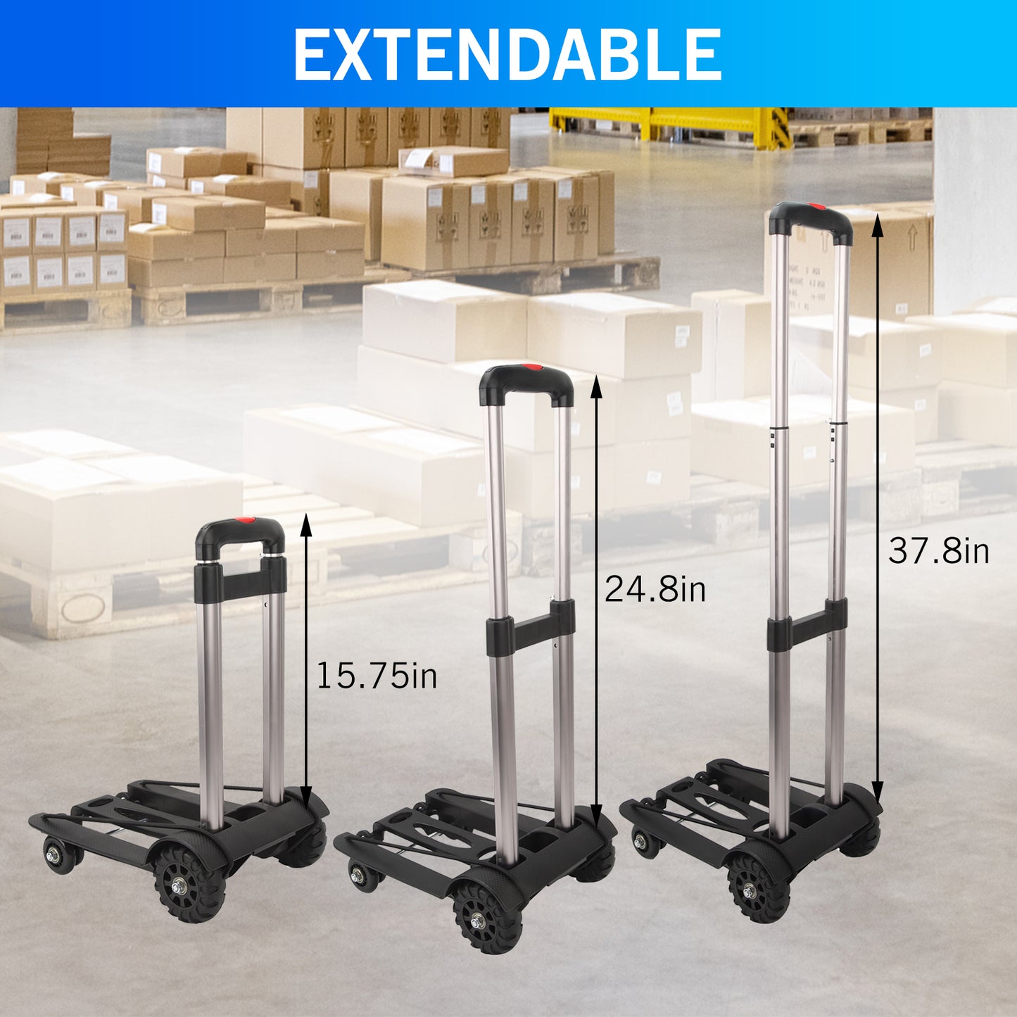 Folding Lightweight Luggage Cart Foldable Trolley Dolly with 4 Rotate Wheels Collapsible for Moving Travel Shopping Airport Office