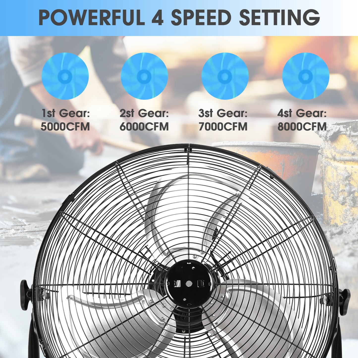 20 Inch Industrial Fan with 4 Speeds 8000CFM Air Circulation Heavy Duty Drum Fan For Warehouse, Workshop, Factory