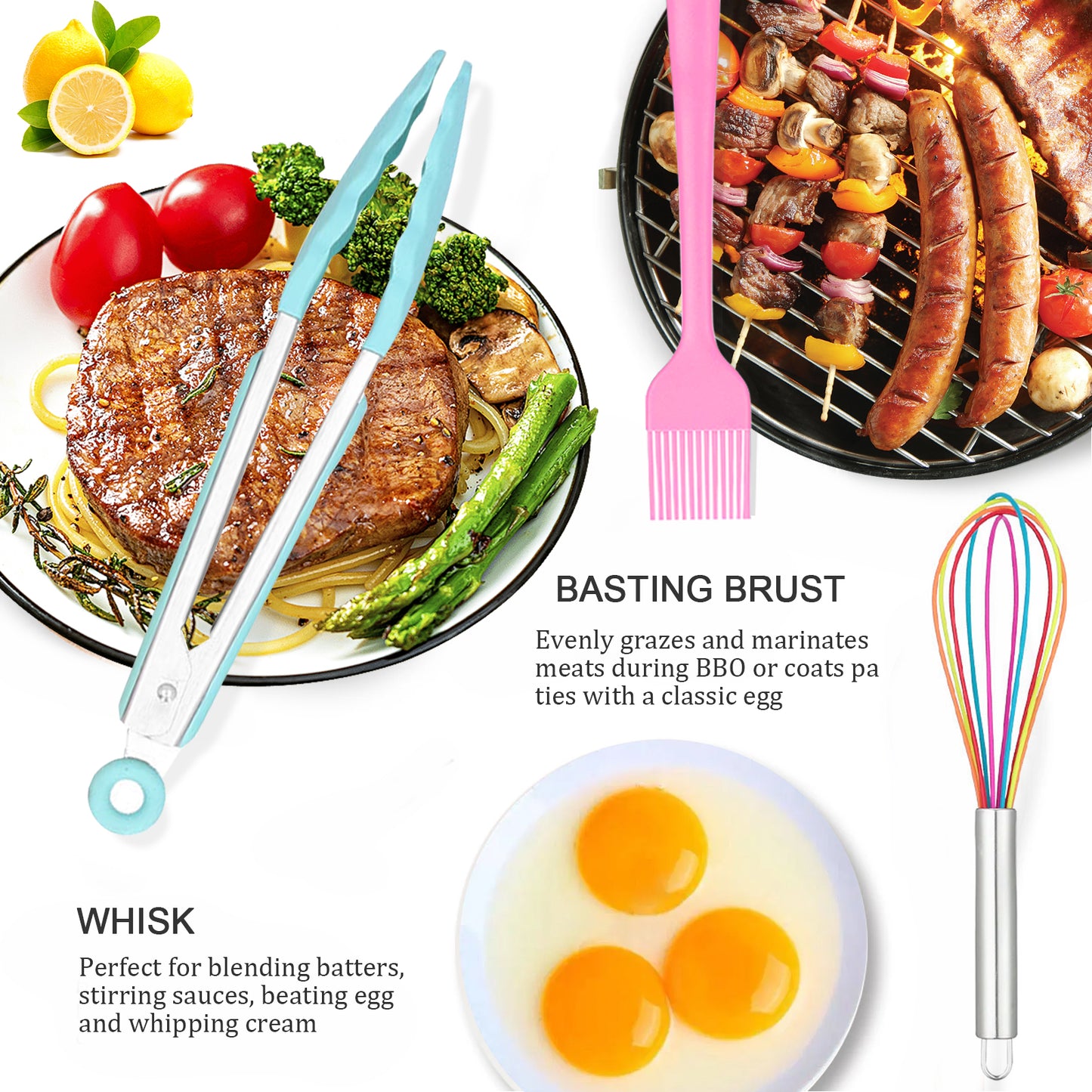 10Pcs Silicone Cooking Utensils Set, 446°F Heat Silicone Kitchen Utensil Set For Cooking,Kitchenware Non Stick Spatula Spoon Eggbeater Brush Cookware Multicolor
