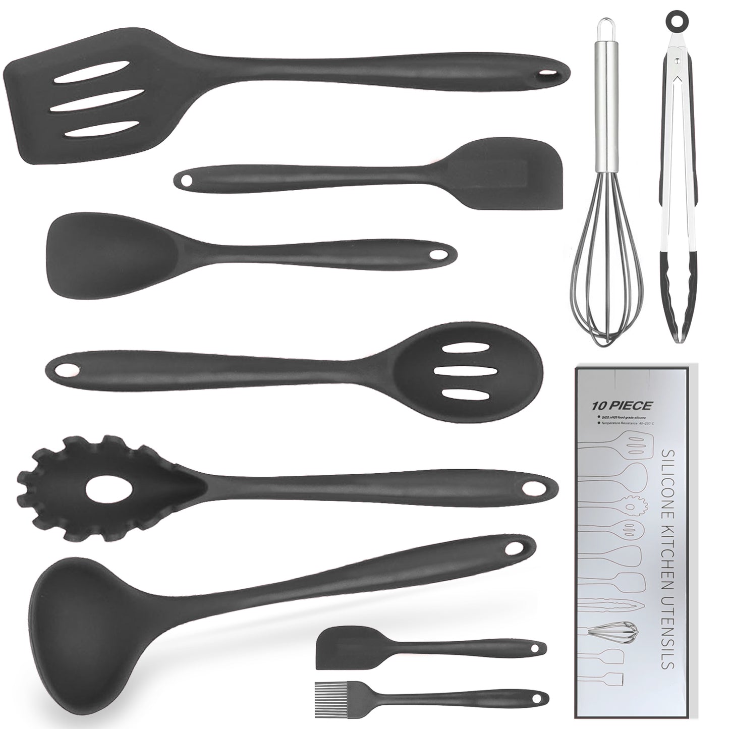 Black Silicone Cooking Utensils Set - 480°F Heat Kitchen Utensils,Turner Tongs,Spatula,Spoon,Brush,Whisk,Kitchen Utensil Gadgets Tools Set for Non-stick Cookware,Dishwasher Safe