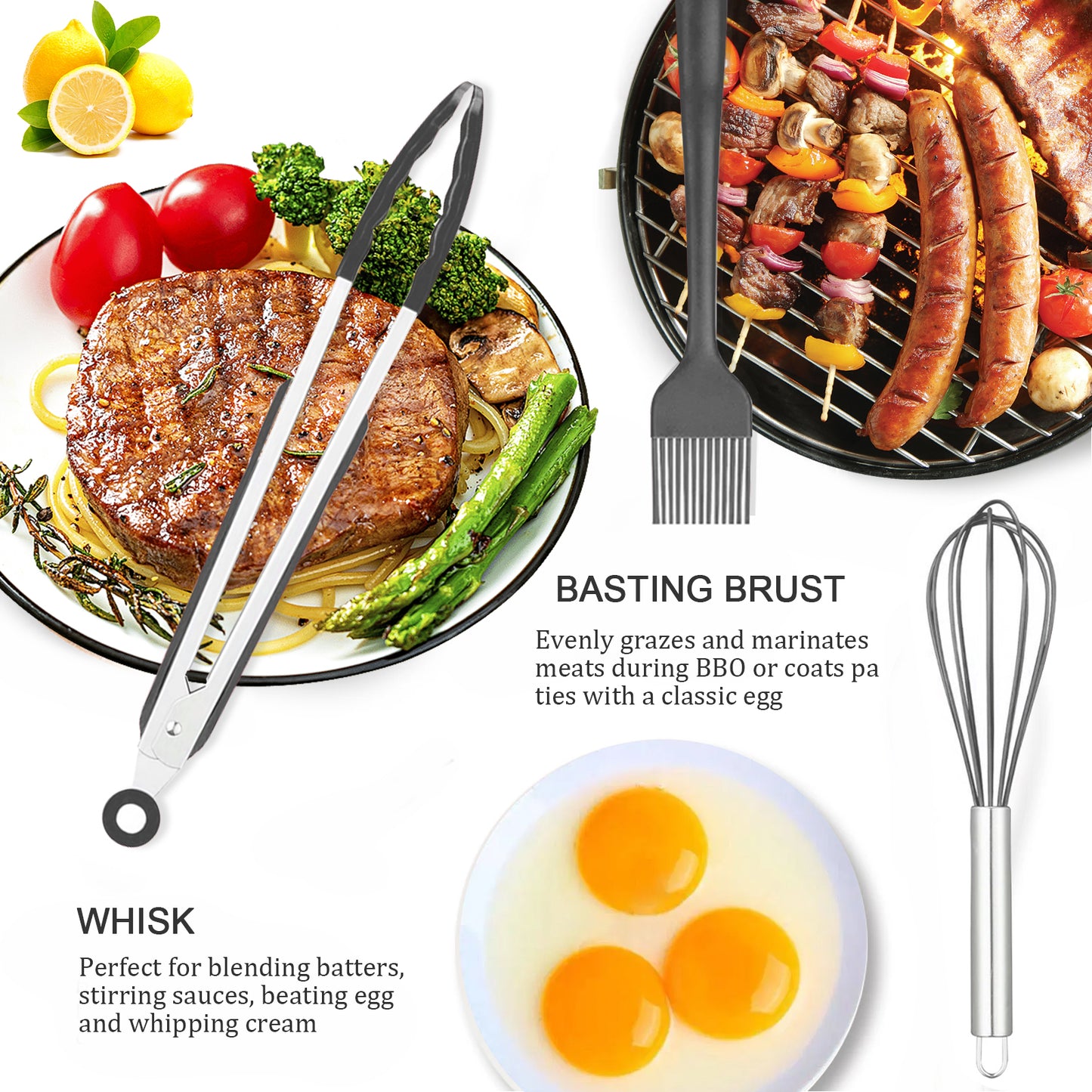 Black Silicone Cooking Utensils Set - 480°F Heat Kitchen Utensils,Turner Tongs,Spatula,Spoon,Brush,Whisk,Kitchen Utensil Gadgets Tools Set for Non-stick Cookware,Dishwasher Safe