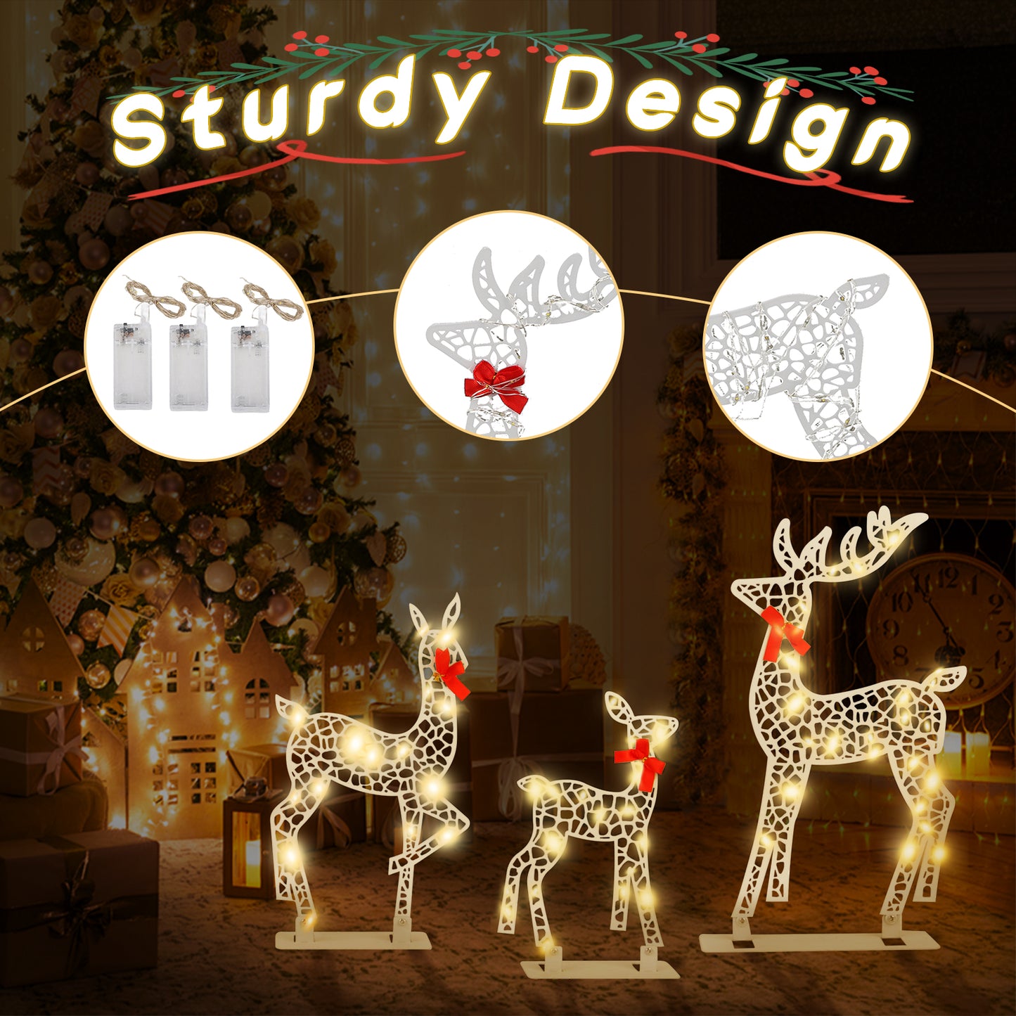 3-Piece Lighted Christmas Deer Set Outdoor Yard Decoration with 360 LED Lights