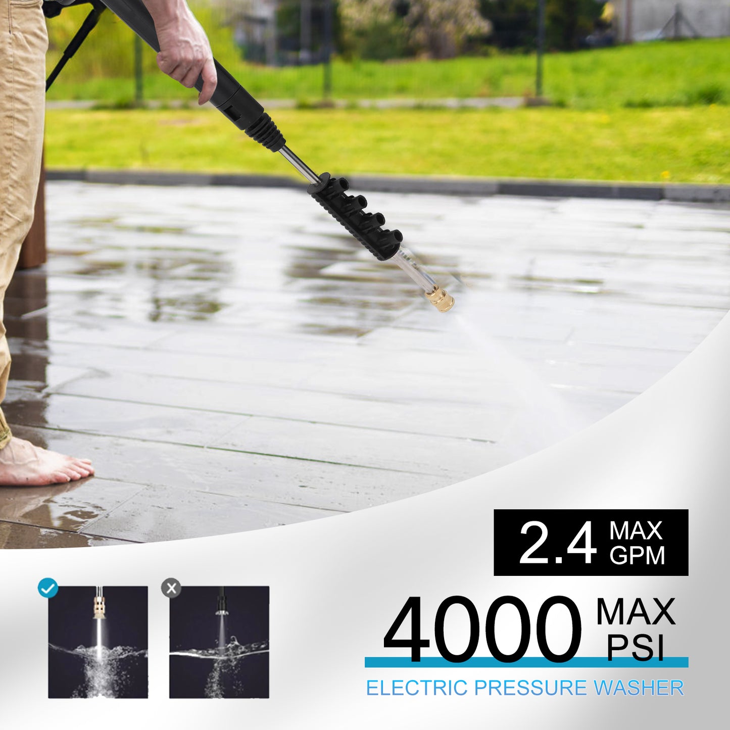 Electric Pressure Washer, 4000 Max PSI, 2.4 GPM Power Washer Machine with Hose Reel, 32FT Hose, 5 Quick Connect Nozzles, Foam Cannon Portable to Clean Patios, Cars, Fences, Driveways
