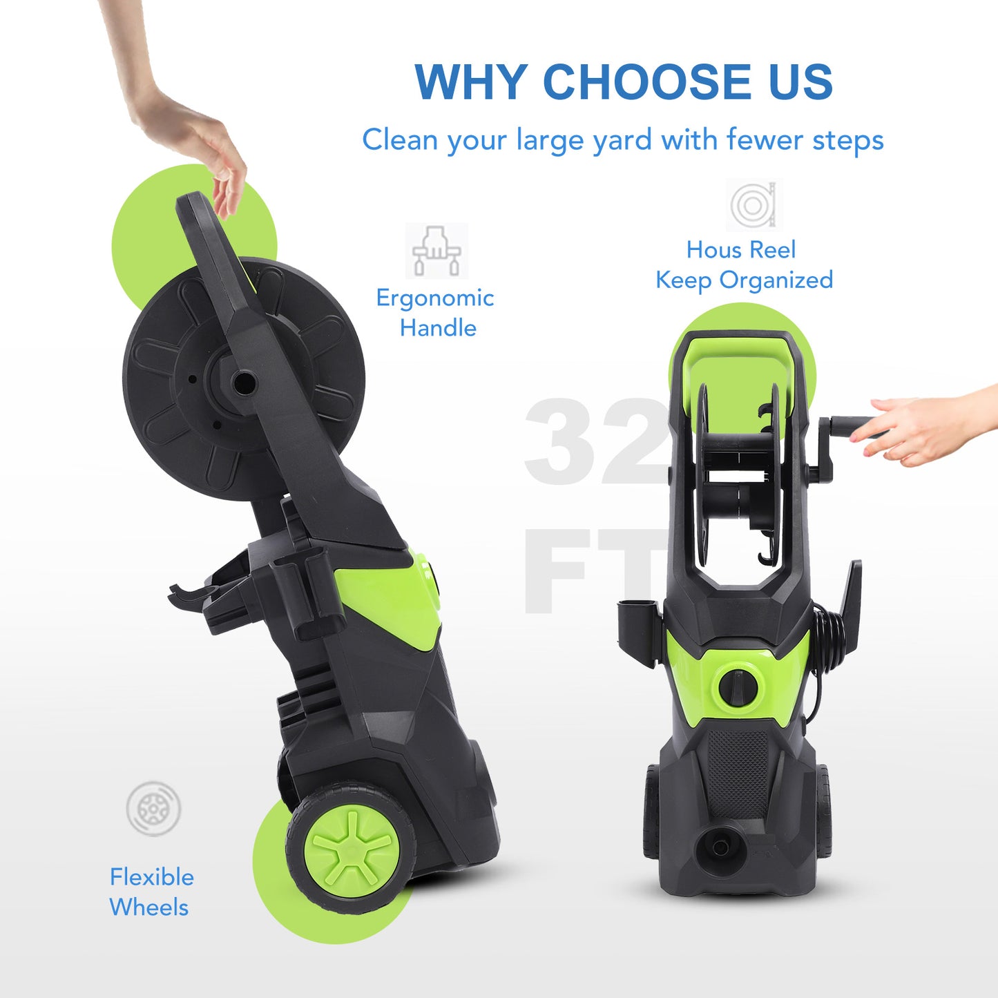 Electric Pressure Washer, 4000 Max PSI, 2.4 GPM Power Washer Machine with Hose Reel, 32FT Hose, 5 Quick Connect Nozzles, Foam Cannon Portable to Clean Patios, Cars, Fences, Driveways