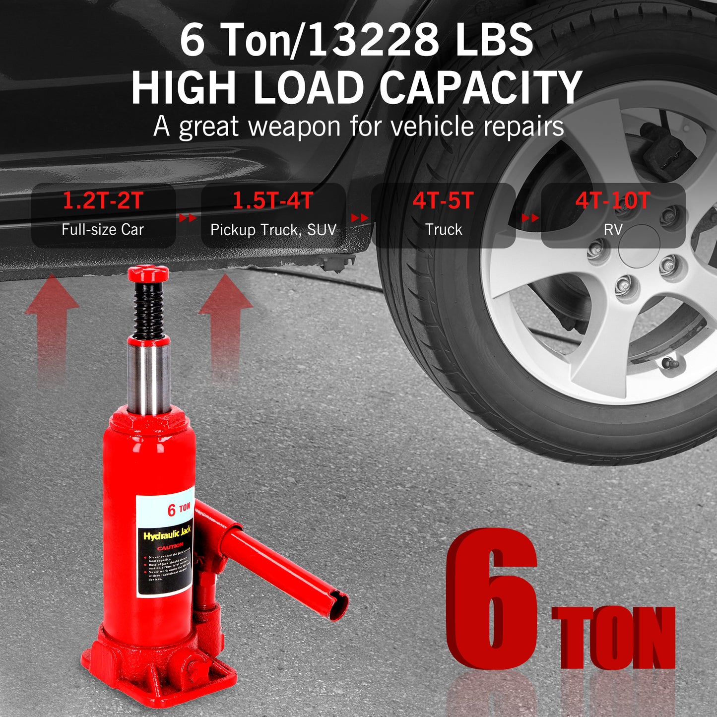 6 Ton Hydraulic Bottle Jack,Heavy Duty Welded Car Jack, Manual Operation, 7.5"-16" High Lift Capacity for Automotive Car Repair Shop Use