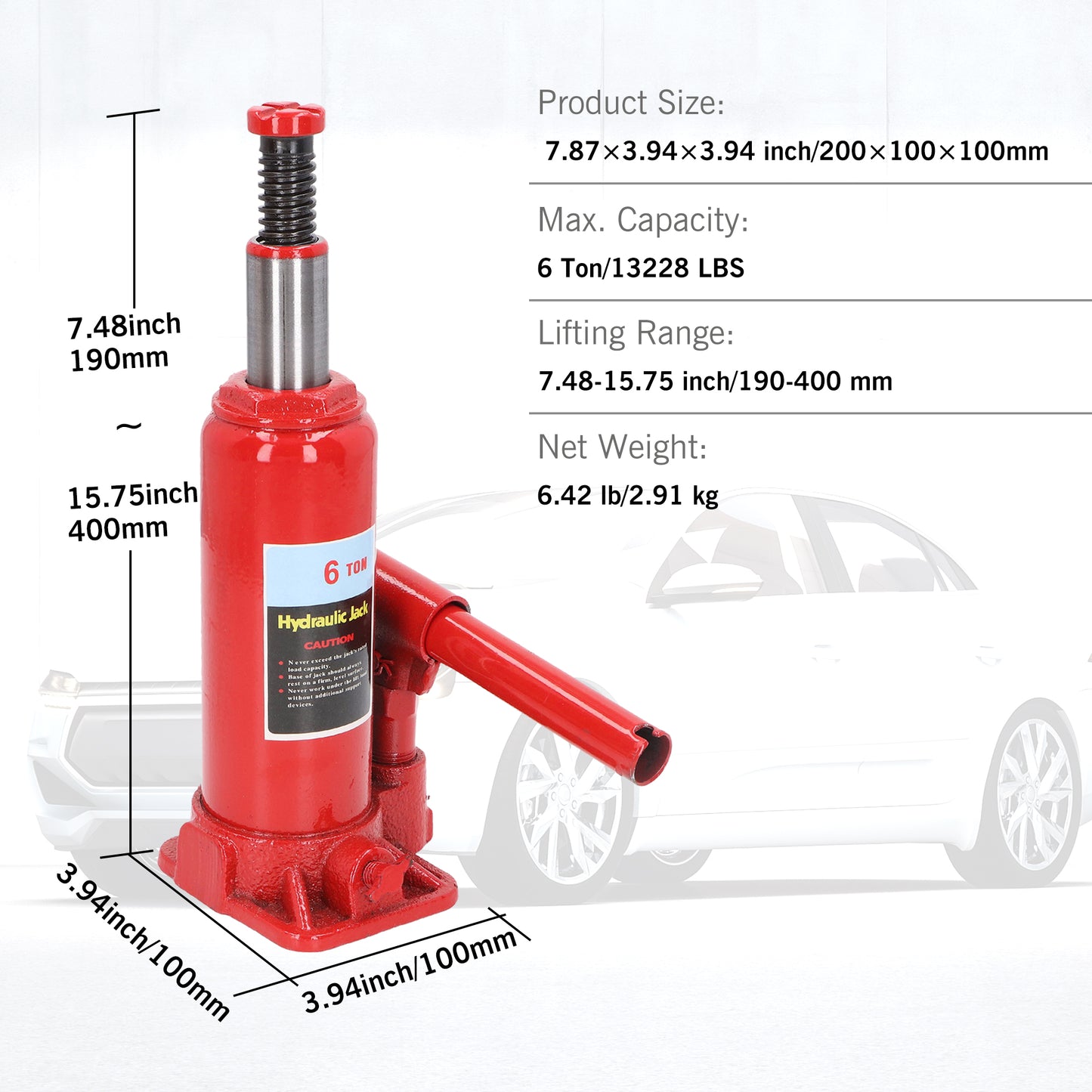6 Ton Hydraulic Bottle Jack,Heavy Duty Welded Car Jack, Manual Operation, 7.5"-16" High Lift Capacity for Automotive Car Repair Shop Use