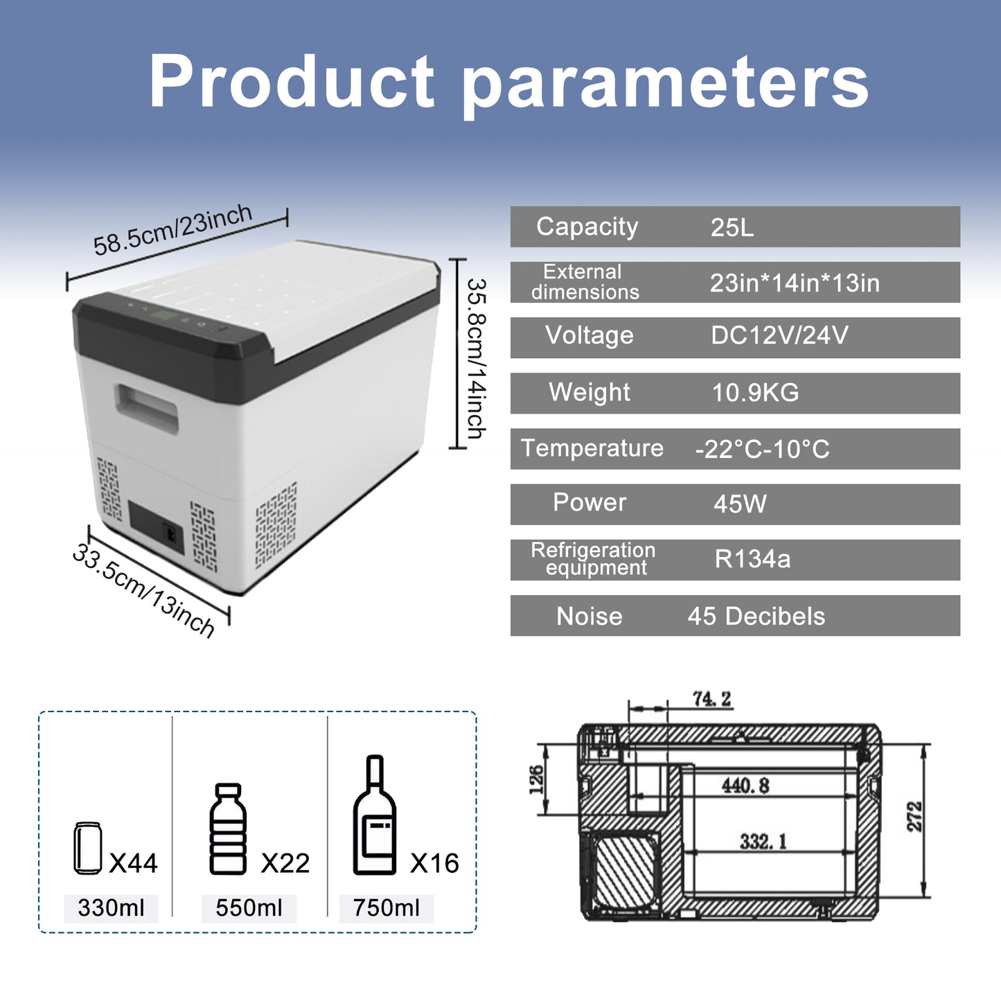 25L Car Fridge Phone Connection Freezer Fridge Cooler Vehicle Refrigerator