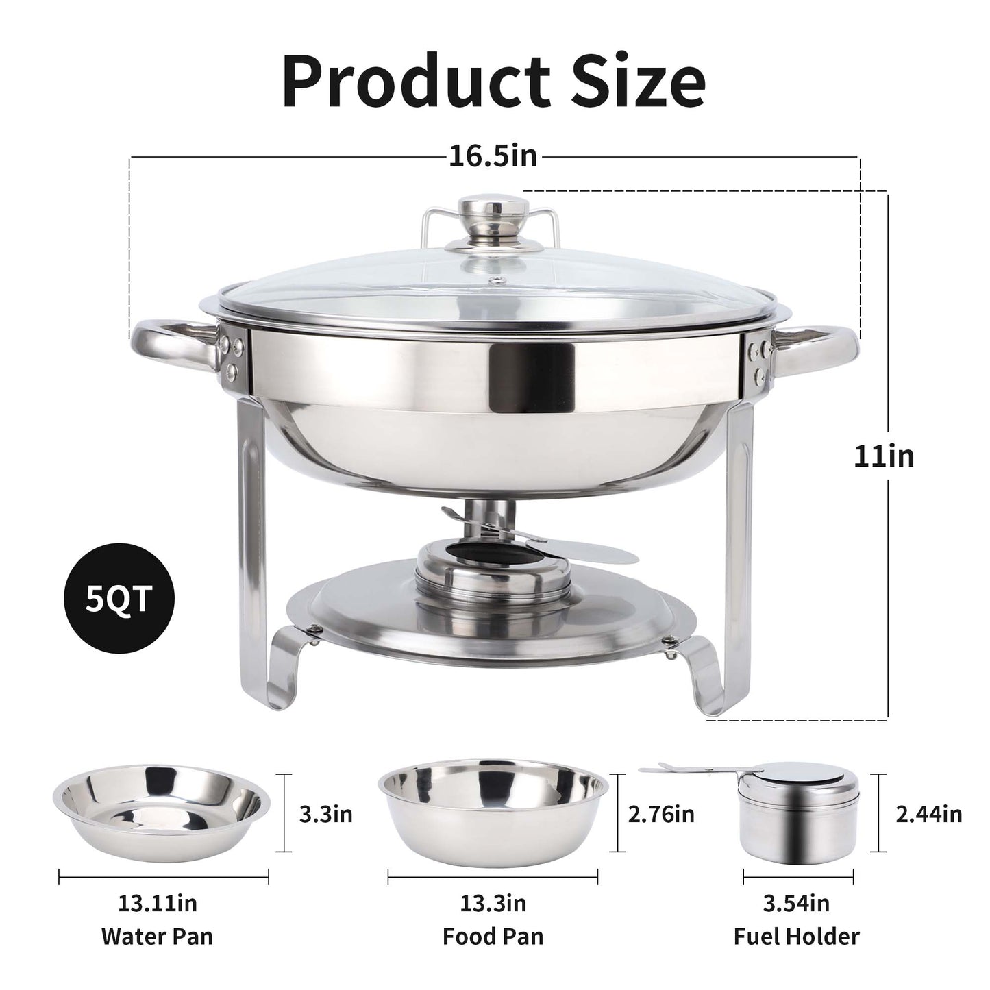 Chafing Dish Buffet Set, 4 Pack 5QT Stainless Steel Chafing Dishes For Buffet With Glass Lid & Lid Holder, Round Chafers And Buffet Warmers Sets For Parties, Events, Wedding, Camping
