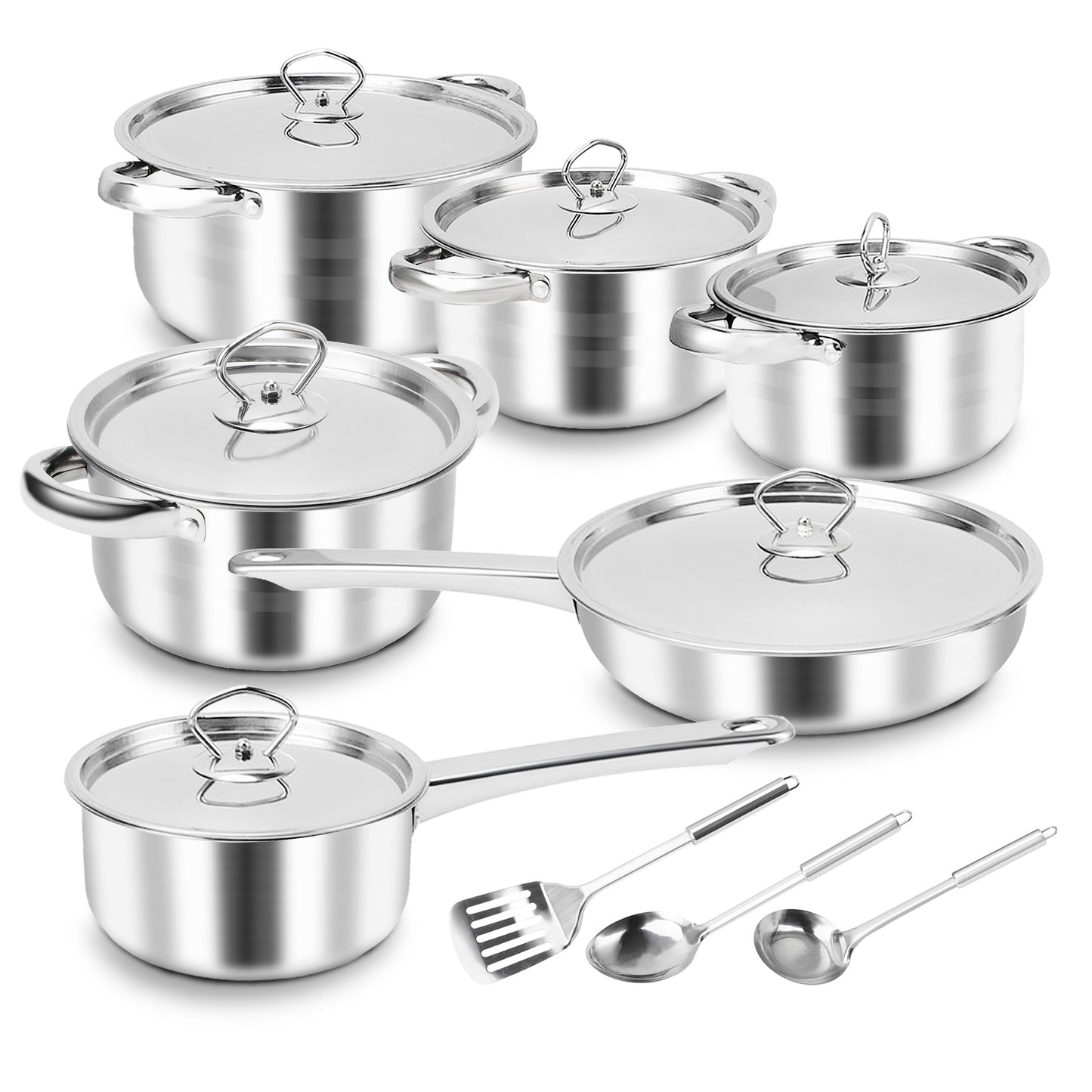 15 Piece Stainless Steel Cookware Set, Stainless Steel Pots And Pans Set With Lids, Dishwasher Safe, Silver