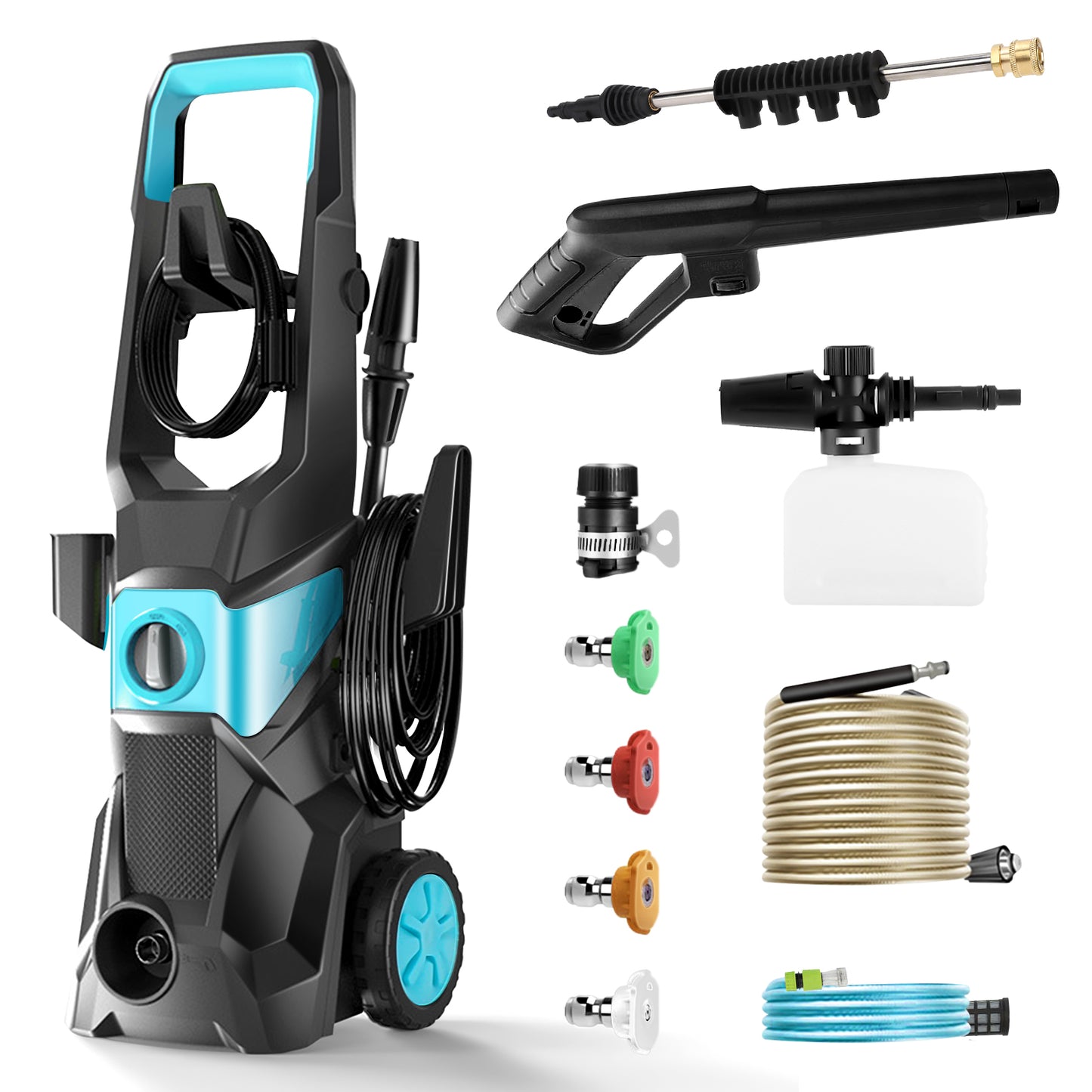 Electric Pressure Washer, 4000PSI Max 2.4 GPM Power Washer with 32 ft Hose, 4 Quick Connect Nozzles, Foam Cannon, Suitable for Clean Cars, Patios, Driveways, Fences, Pool