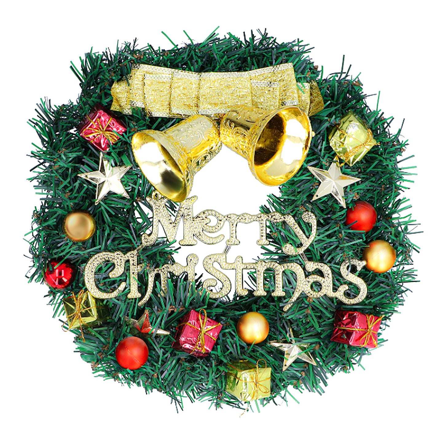 Bowknot Christmas Wreath PVC Decorated Christmas Wreaths For Front Door, 12" Christmas Party Decor, With Bowknot, Bells, Pine Cones, Stars Gifts