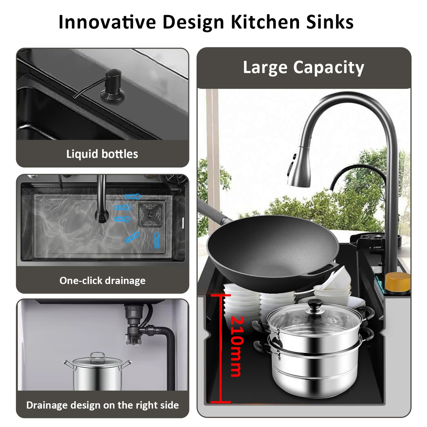 Waterfall Kitchen Sink, Single Bowl Drop in Kitchen Sink with Pull-Out Faucet and Multiple Accessories - 31.5×17.7×8 inch