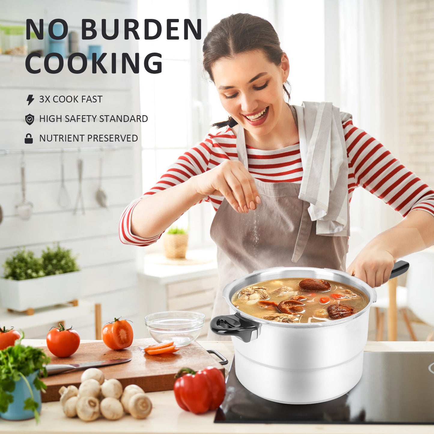 Aluminum Pressure Cooker, 7.5 Quart Aluminum Pressure Cooker Cooking Various Foods For Gas Stove Induction Cooker