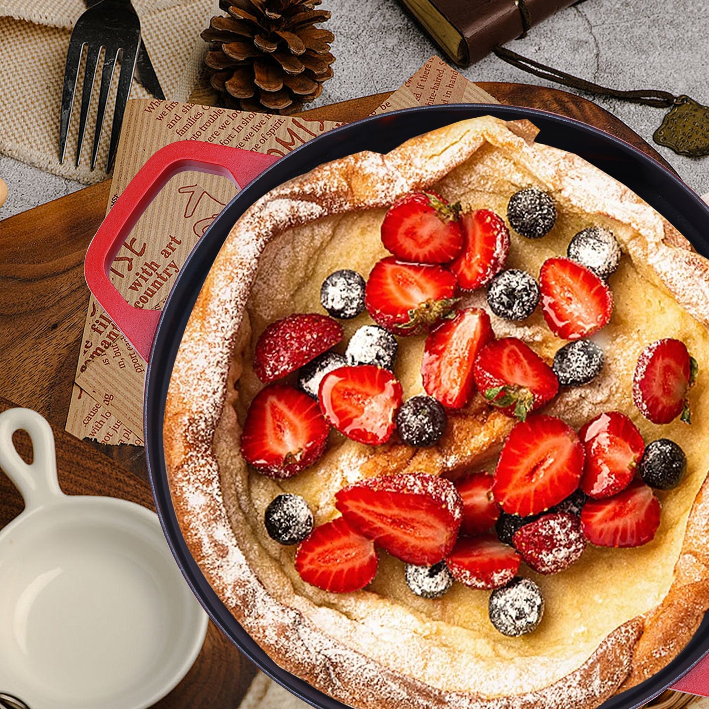 5.5 QT Enameled Cast Iron Dutch Oven Pot with Lid, Dual Handles, Non-Stick Coating for Bread Baking & Cooking, Red