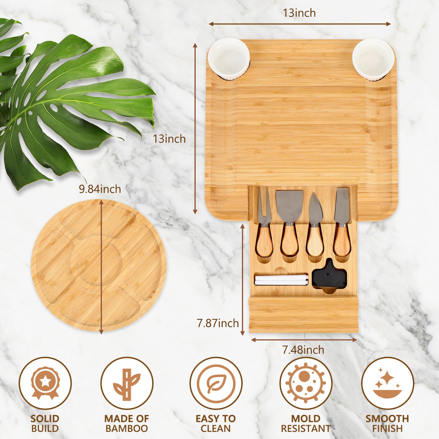 Charcuterie Board Set - Large Bamboo Cheese Board and Knife Set, Serving Tray