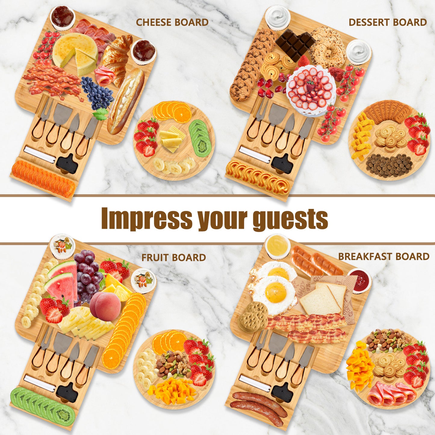 Charcuterie Board Set - Large Bamboo Cheese Board and Knife Set, Serving Tray