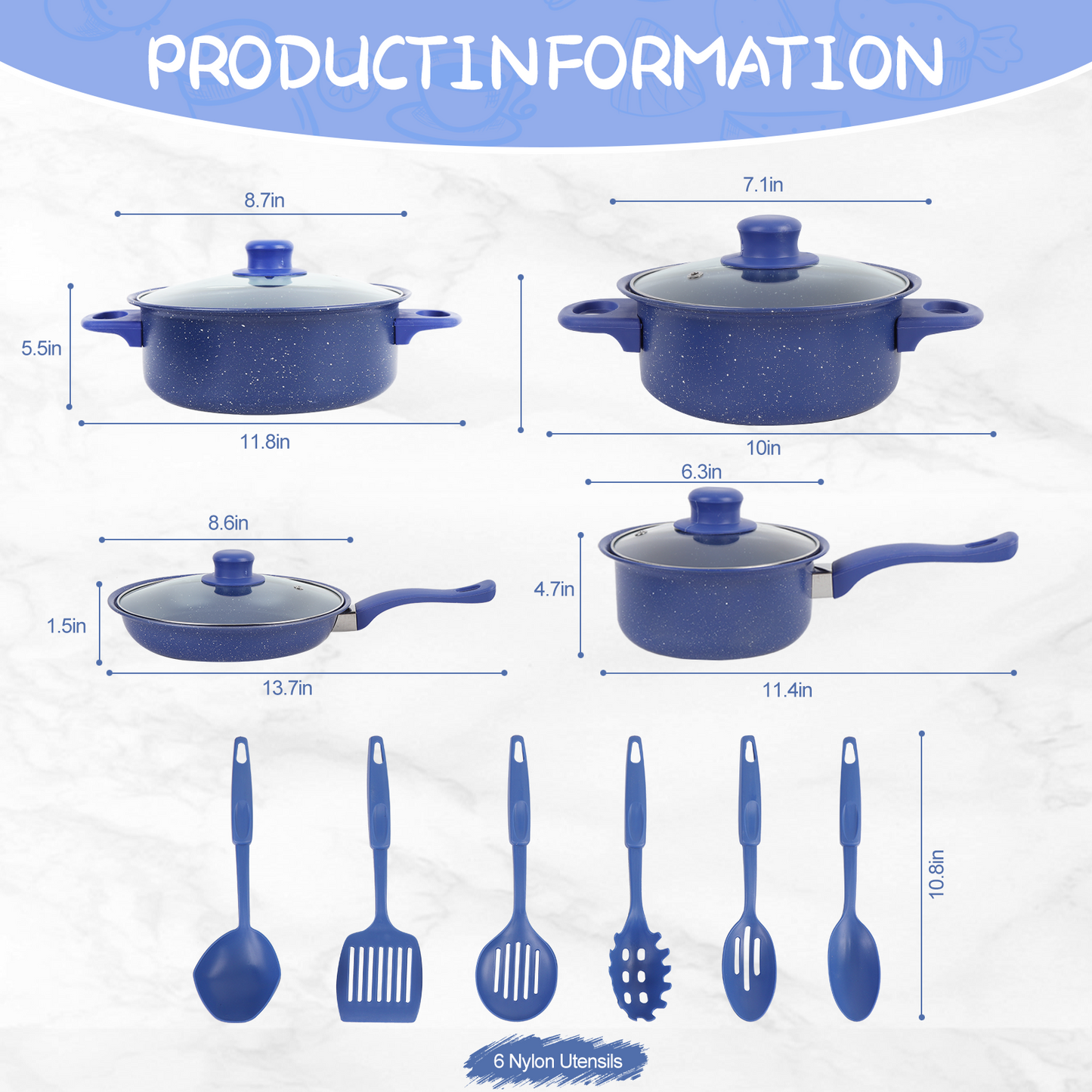 13 Piece Cookware Set, Kitchen Nonstick Pots And Pans Set With Glass Lid For Cooking