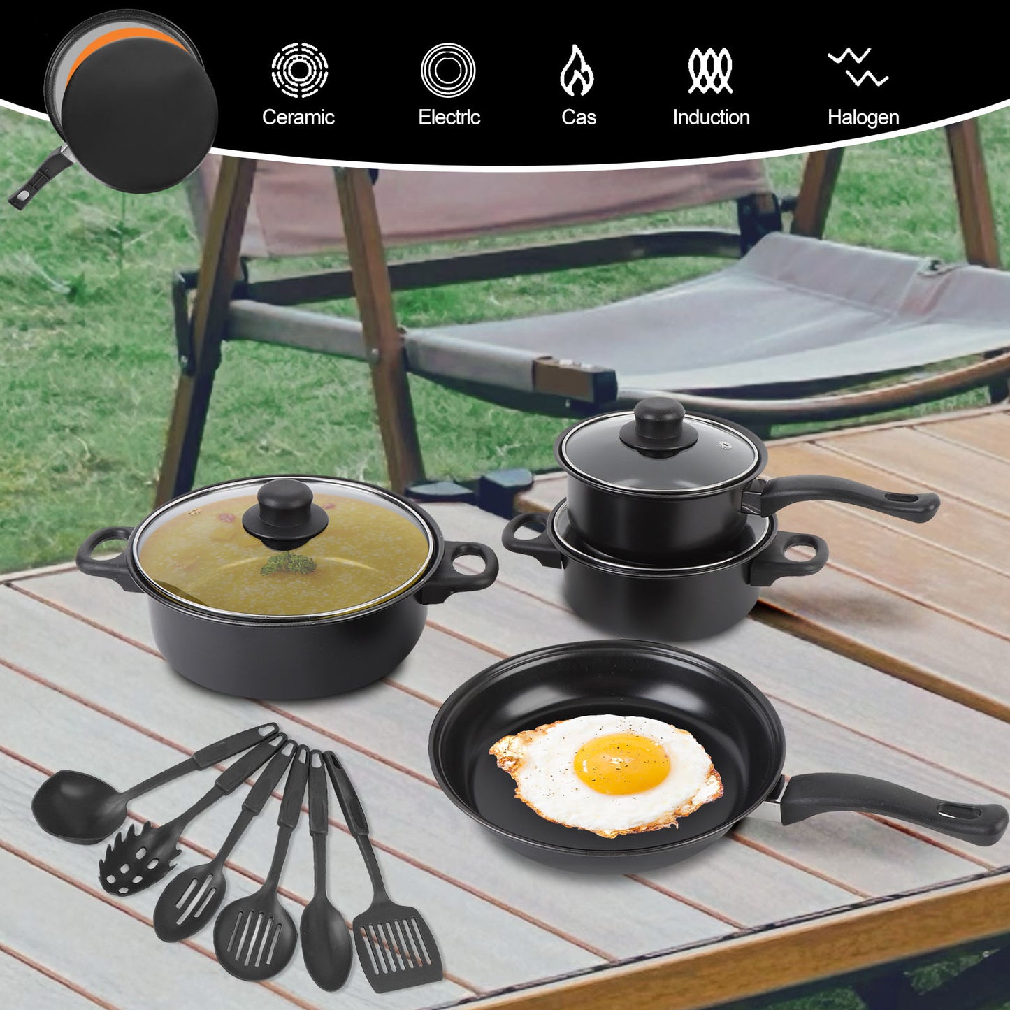 13 Piece Cookware Set, Kitchen Nonstick Pots And Pans Set With Glass Lid For Cooking, Induction & Dishwasher