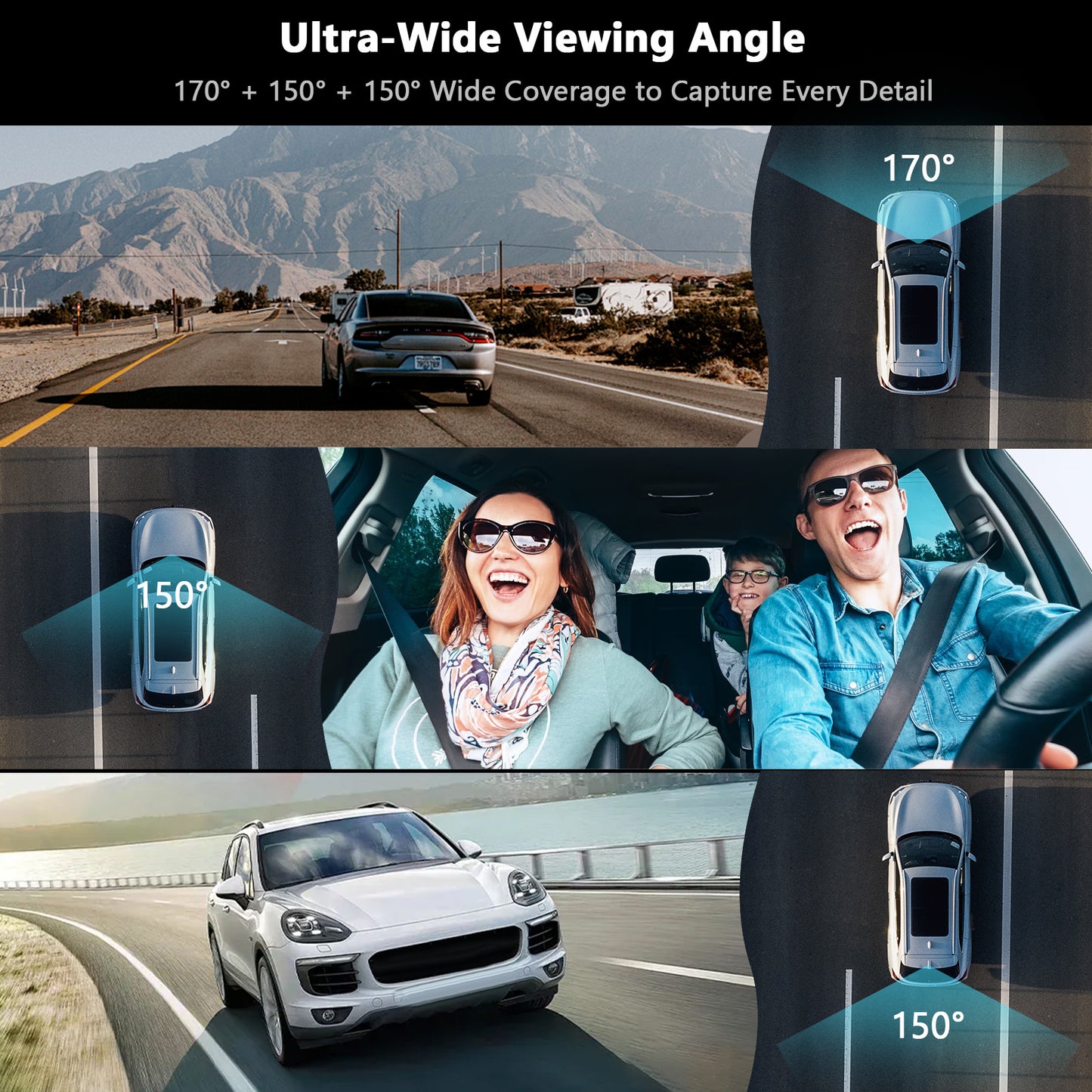 2.45 Inch Screen Dash Cam Front Rear Inside 1080P 720P 480P Three Way Triple Car Camera with IR Night Vision HDR Parking Mode