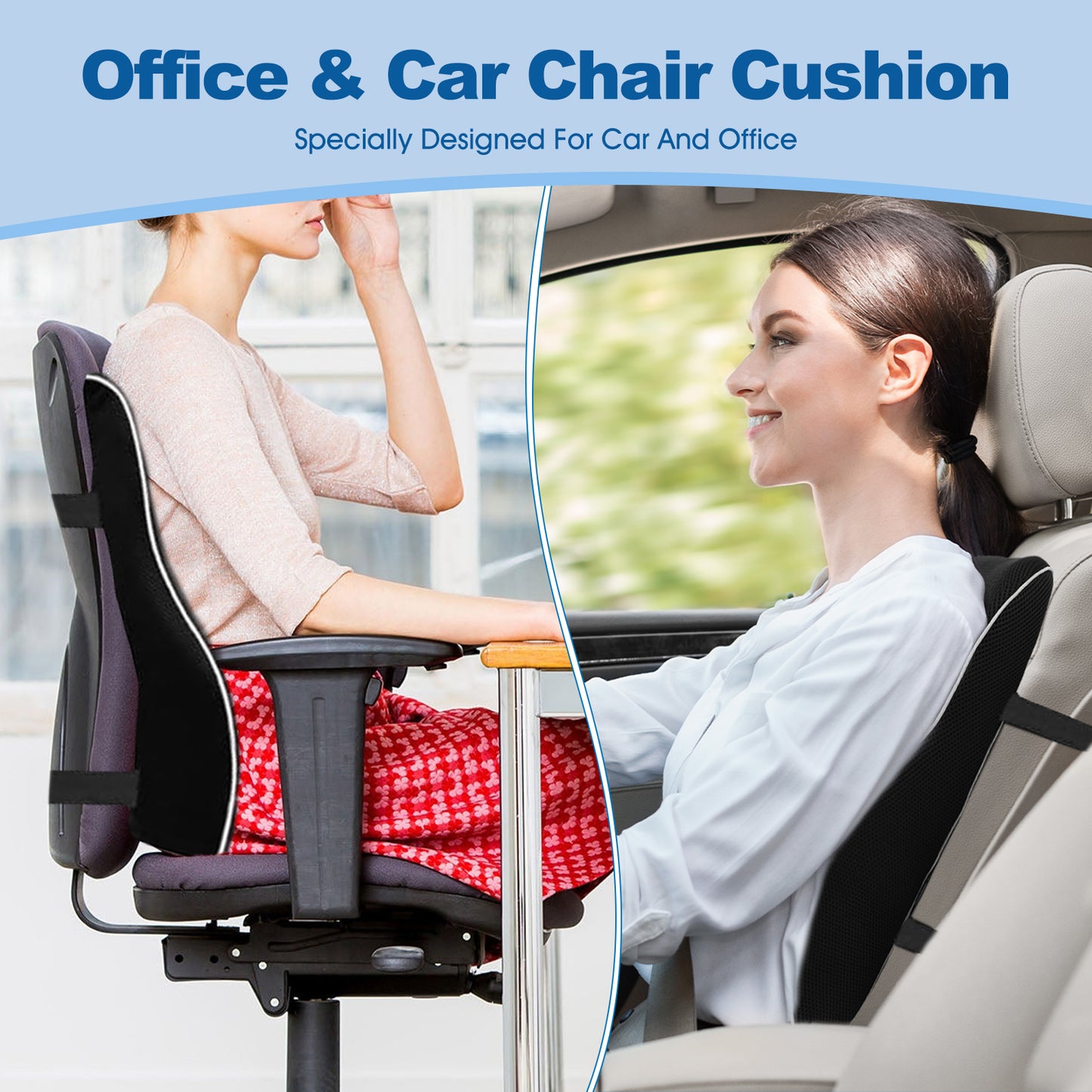 Lumbar Support Pillow,Ergonomic Memory Foam Back Support Pillow for Car, Office Chair,Travel Use,Black
