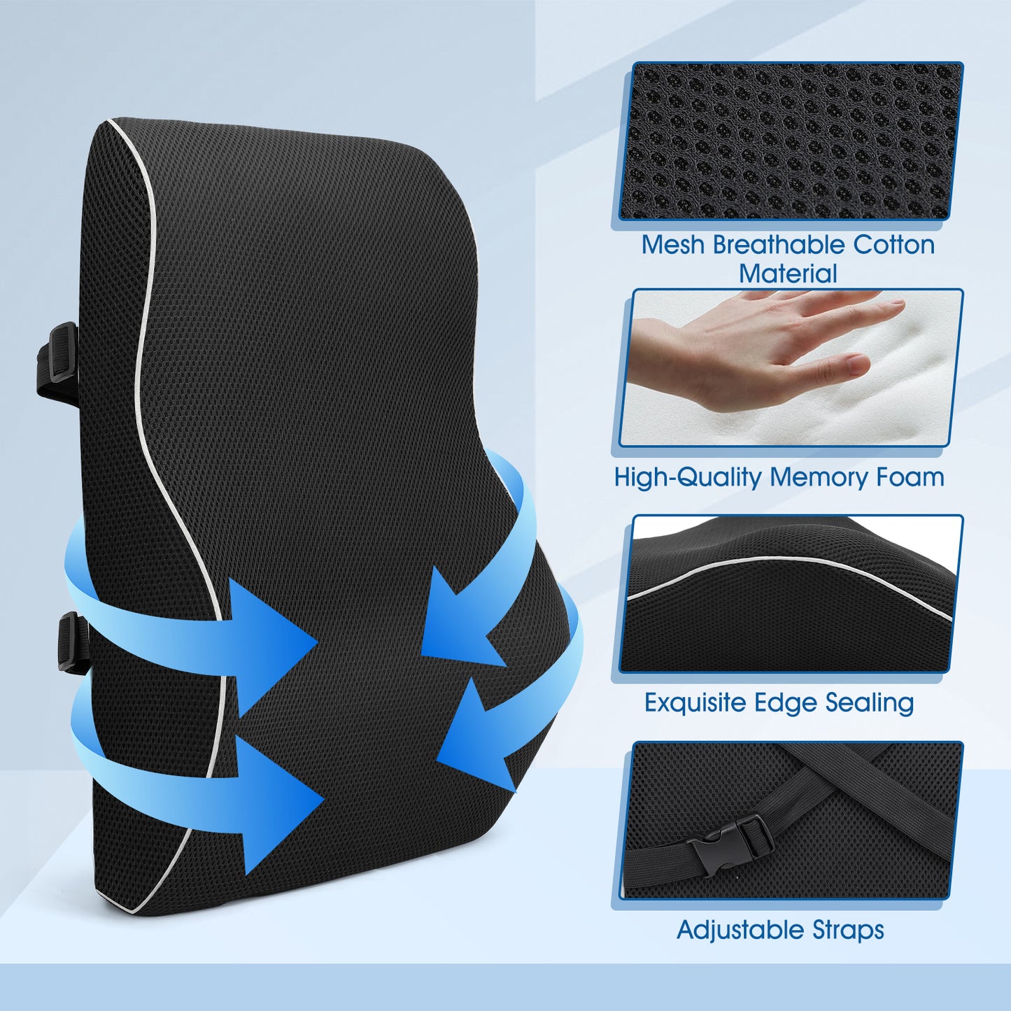 Lumbar Support Pillow,Ergonomic Memory Foam Back Support Pillow for Car, Office Chair,Travel Use,Black