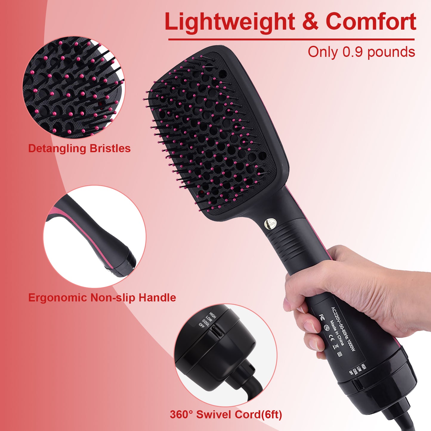 2 In 1 Multifunctional Anion Hair Dryer Brush Comb Styler Hairdressing Tool, Hair Blow Dryer, Paddle Brush
