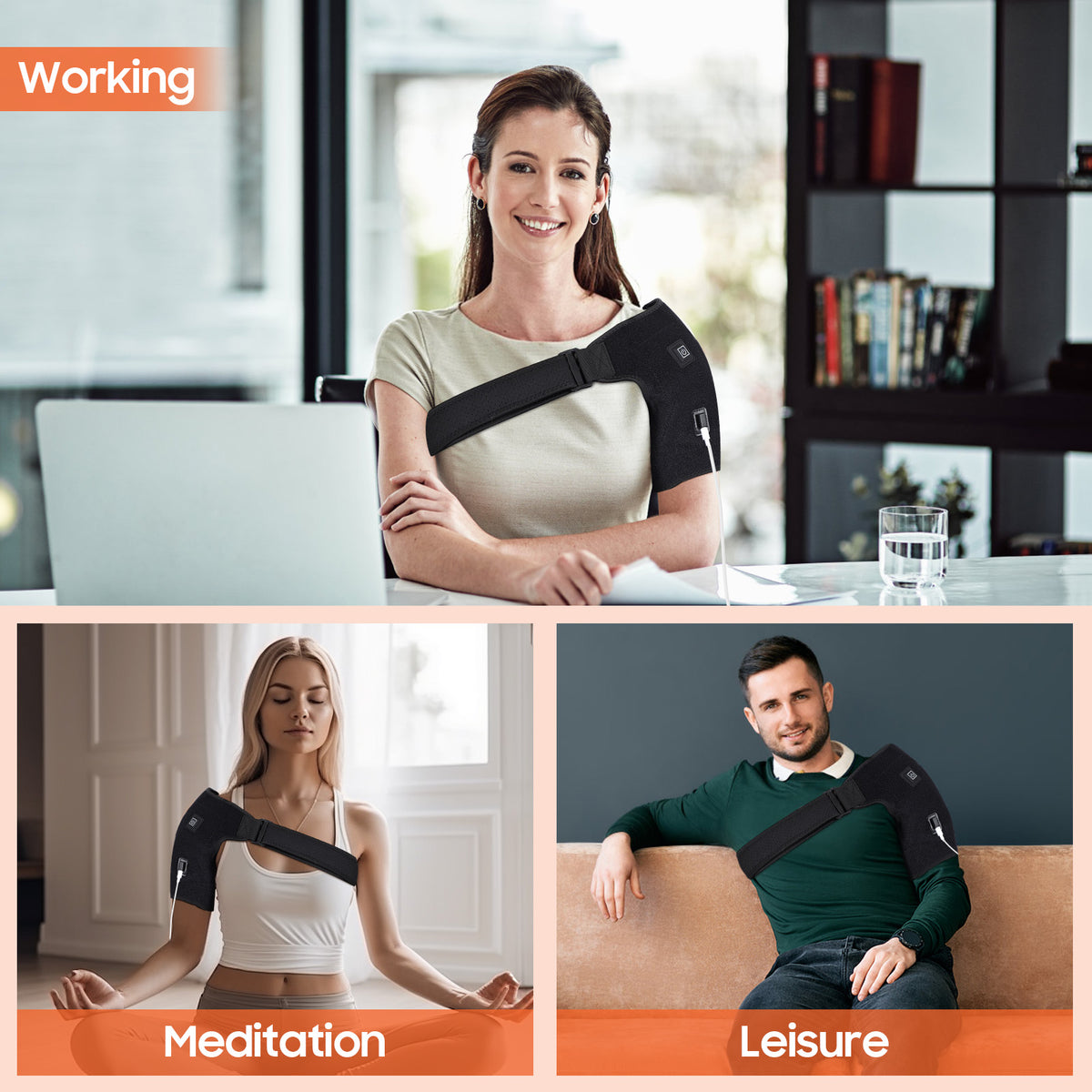 Portable Shoulder Heating Massager Pad, Electric Vibration Shoulder Wrap Vibration Shoulder Brace for Men Women Rotator Cuff Support