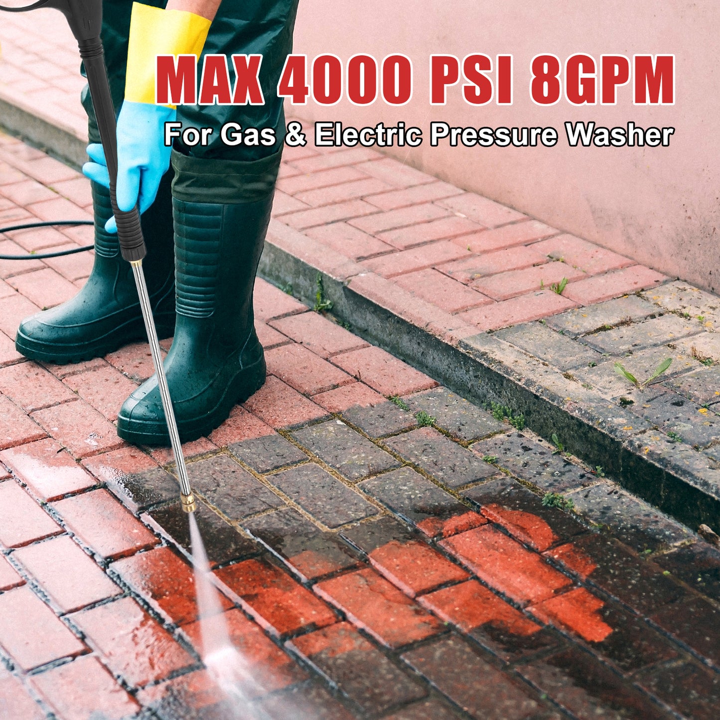 4000 PSI Pressure Washer gun with 18" Wand, M22-14mm Hose Fitting, 1/4” Quick Connect, 5 Spray Nozzles, Safety Trigger, 8.2m Hose for Most Power Washers