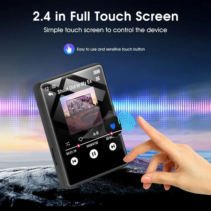 132GB MP3 Player with Bluetooth 5.0, 2.4 in Full Touchscreen Portable Digital Lossless Music Player with Speaker & Earphones, FM Radio, Voice Recorder, E-Book, Supports up to 256GB SD Card