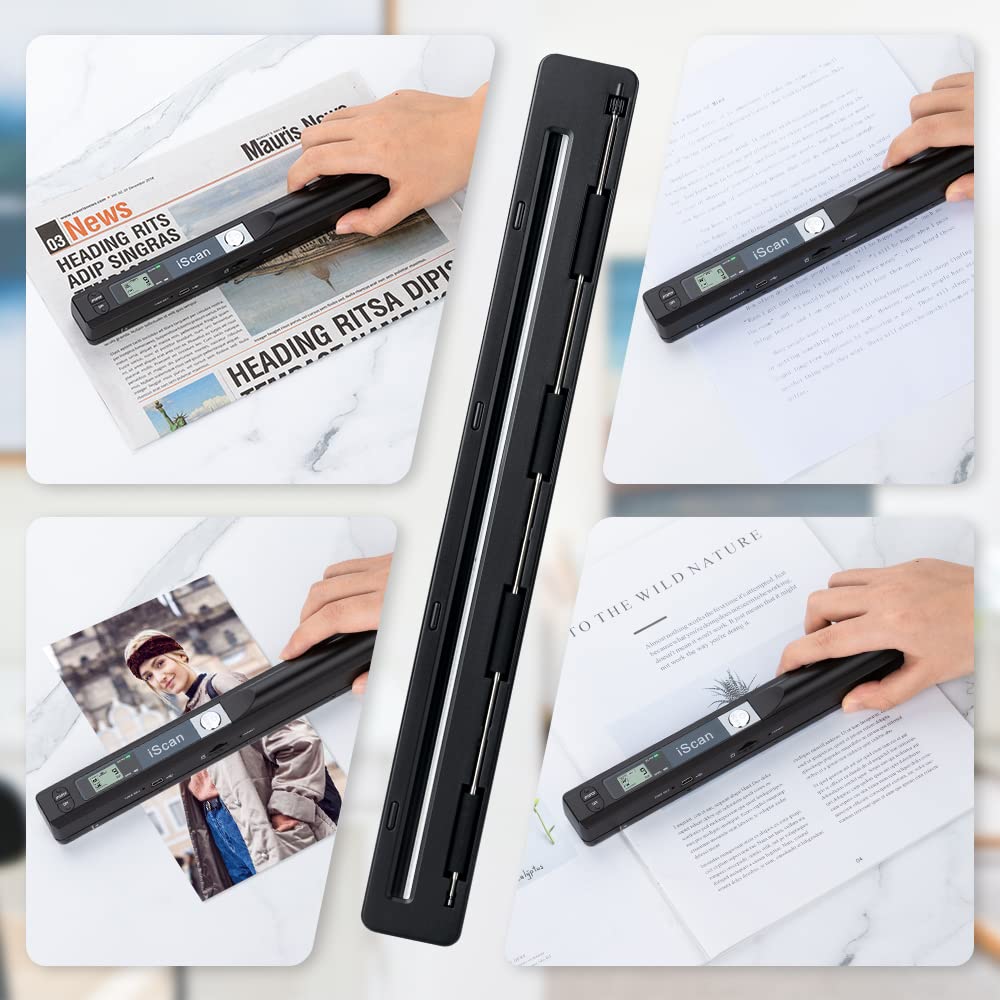 Portable Scanner A4 Document Scanner 900DPI Handheld Scanner JPG/PDF Formate LCD Display for Business Photo Picture Receipts Books (Black)