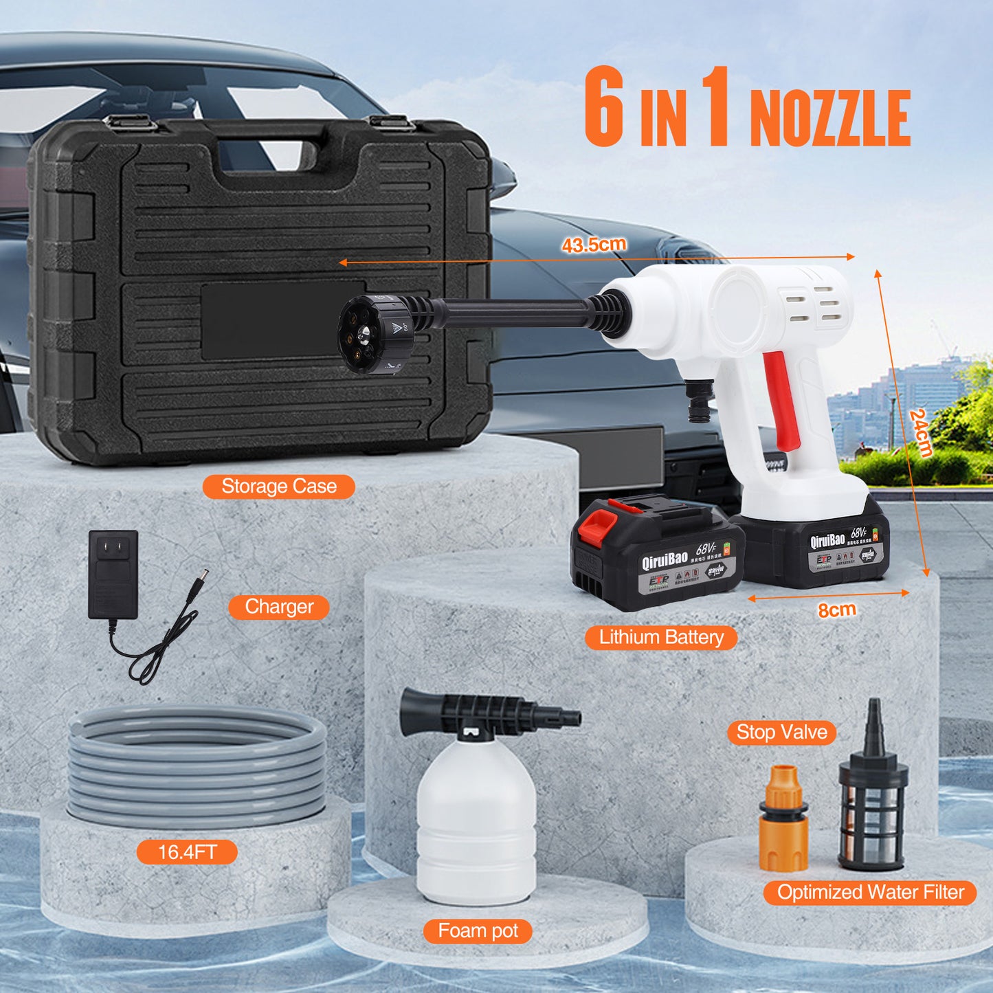 950PSI Cordless Pressure Washer, 1.5 GPM Portable Power Washer with 6-in-1 Adjustable Nozzle, 2 Battery, Power Cleaner with 32.8ft Hose for Cars, Patios, Driveways