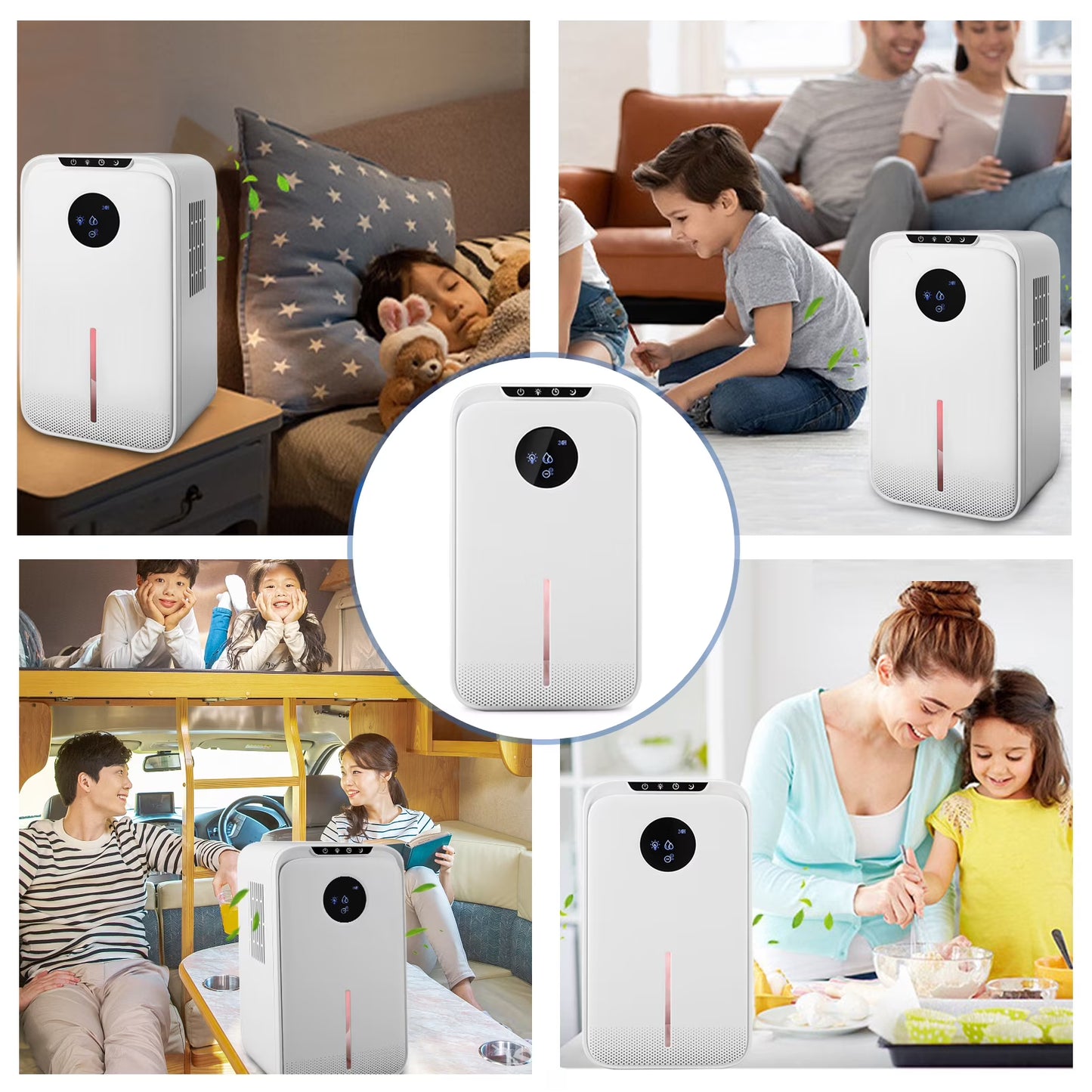 8-Pint Protable Dehumidifier Covers 800 Sq.Ft with Colorful Night Light & Drain Hose,0.66 Gallon Water Tank,2 Modes,24H Timer,Portable Dehumidifier for Basement/Bathroom/Laundry Room