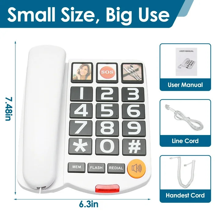 Big Button Phone for Seniors, One-Touch Dialling Corded Landline Telephone with Handsfree, Large Key Adjustable Volume Wired Phone for Visually/Hearing Impaired Elderly, Extra Loud Ringer, Black