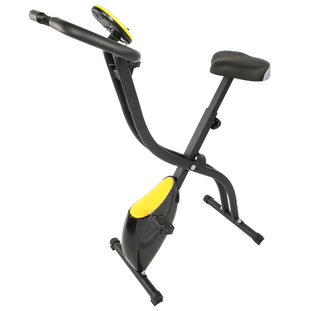 Eotvia Folding Exercise Bike, Stationary Bike with 8-Level Adjustable Resistance, Upright Indoor Cycling Bike with LED Display, Magnetic X-Bike with Adjustable Seat for Home Gym Workout, up to 220 LBS