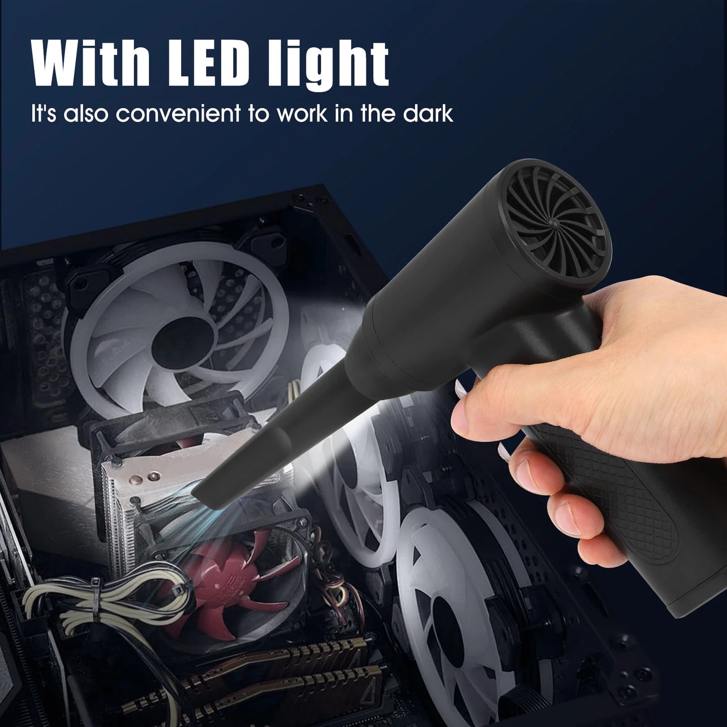 Compressed Air Duster 110000RPM 3 Gear Adjustable Multi-use Electric Duster with LED Light Portable Cordless Air Blower for PC Keyboard Cleaning Car Dusters No Canned Cleaner for Home Office, Black