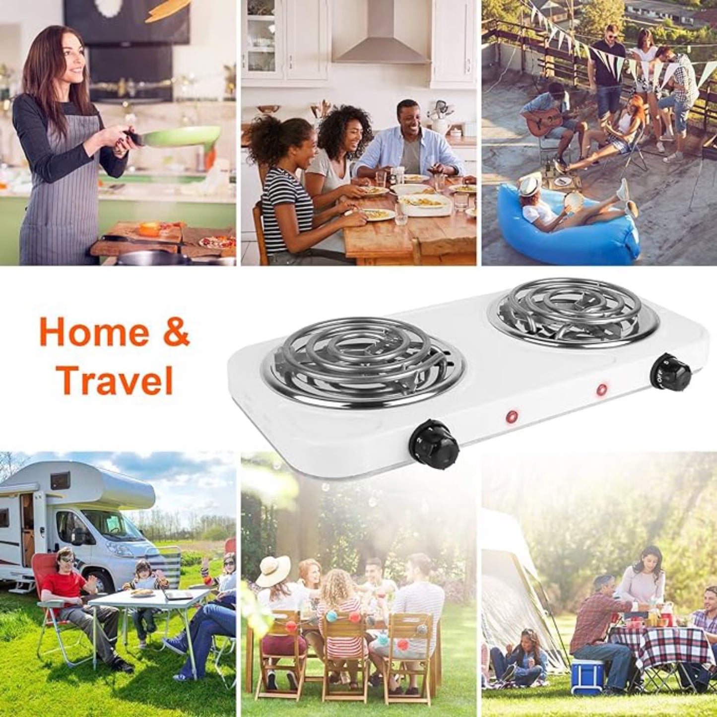 Hot Plate for Cooking, 2000W Electric Stove Burner with 5 Levels Temperature Control, Dual Coil Portable Stove for Home Dorm Office Kitchen Camping, Electric Cooktop Compatible of All Cookware, White