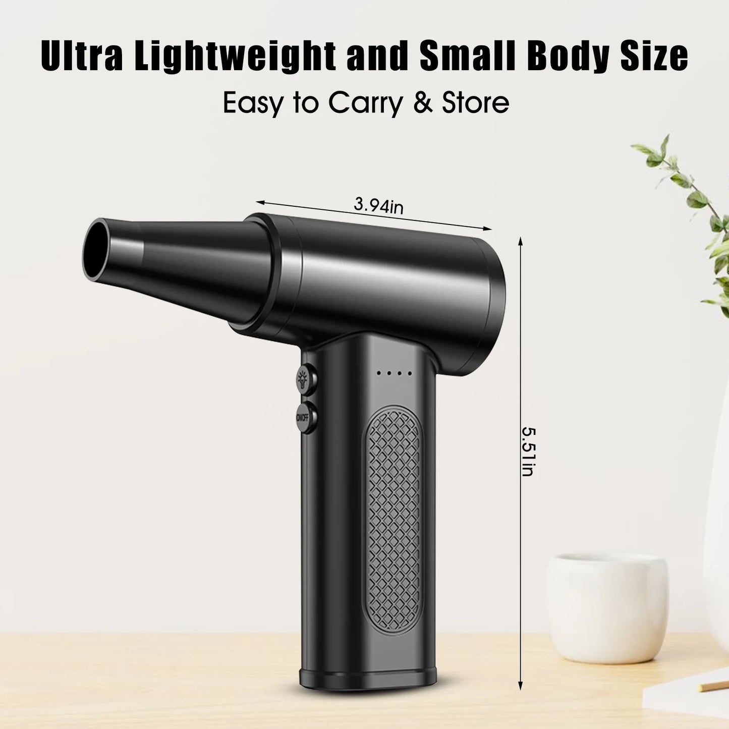 Compressed Air Duster 110000RPM 3 Gear Adjustable Multi-use Electric Duster with LED Light Portable Cordless Air Blower for PC Keyboard Cleaning Car Dusters No Canned Cleaner for Home Office, Black