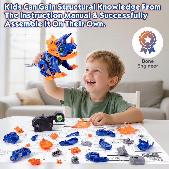 Electric Dinosaur Building Blocks for Boys, Puzzles Electric Triceratops Assembling Toy with LED Glowing Eyes & Roar Sounds, STEM Learning Toys for Kids 3-8 Years, Educational Building Kit Gifts