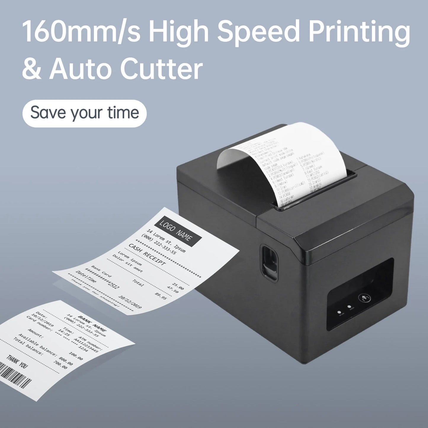 80mm Receipt Printer ESC/POS Thermal Printer, Restaurant Kitchen Printer with Auto Cutter Support Cash Drawer, POS Printer w/ USB Serial Ethernet Interface Support Windows/Mac, Wall Mount