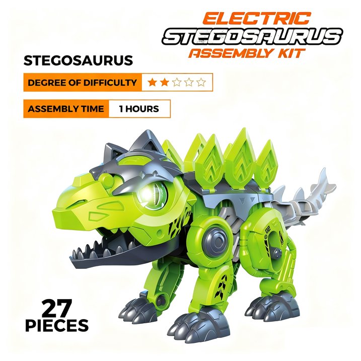 Dinosaurs Building Kits Electronic Walking Stegosaurus Dinosaur with LED Glowing Eyes & Roar Sounds, Electric Dinosaur Building Blocks for Boys, STEM Educational Learning Toys Gifts for Kids 3-8 Year