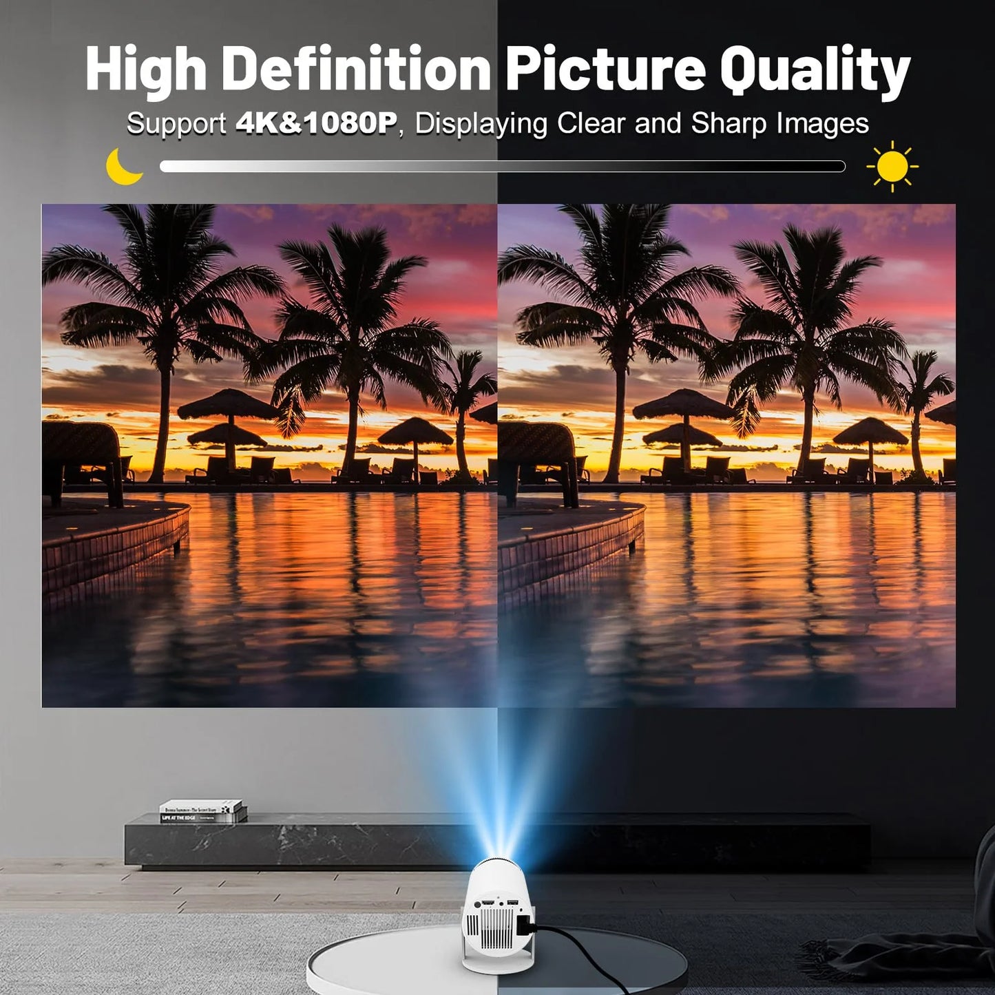 Mini Projector with WiFi and Bluetooth, 4K Outdoor Projector with 180°Adjustable Stand, Auto Keystone Movie Projector Compatible with TV Stick/IOS/Android/Laptop, Portable 1080P Full HD Proyector