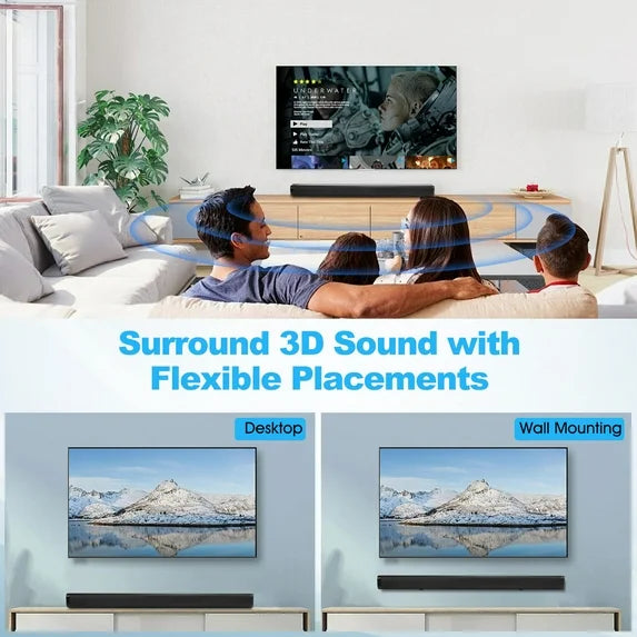 Sound Bar for TV, 40W TV Speaker Soundbar 30 inch Surround Sound System with ARC, Optical, AUX and Remote, Bluetooth 5.0 Stereo Sound for Home Theater PC Gaming Projectors, Wall Mountable