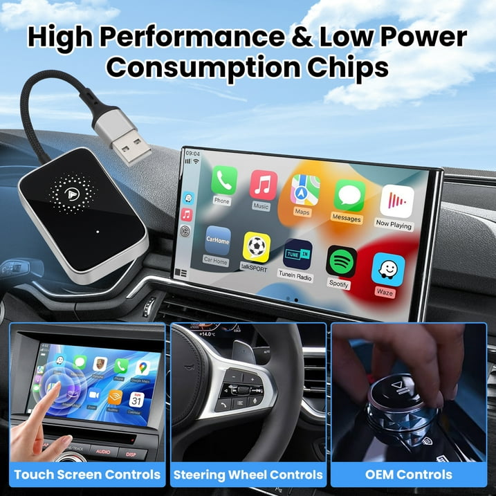 Wireless for Carplay Adapter 2 in 1 Converter Box Converts Wired to Wireless Stable Connection Plug and Play Dongle for Car