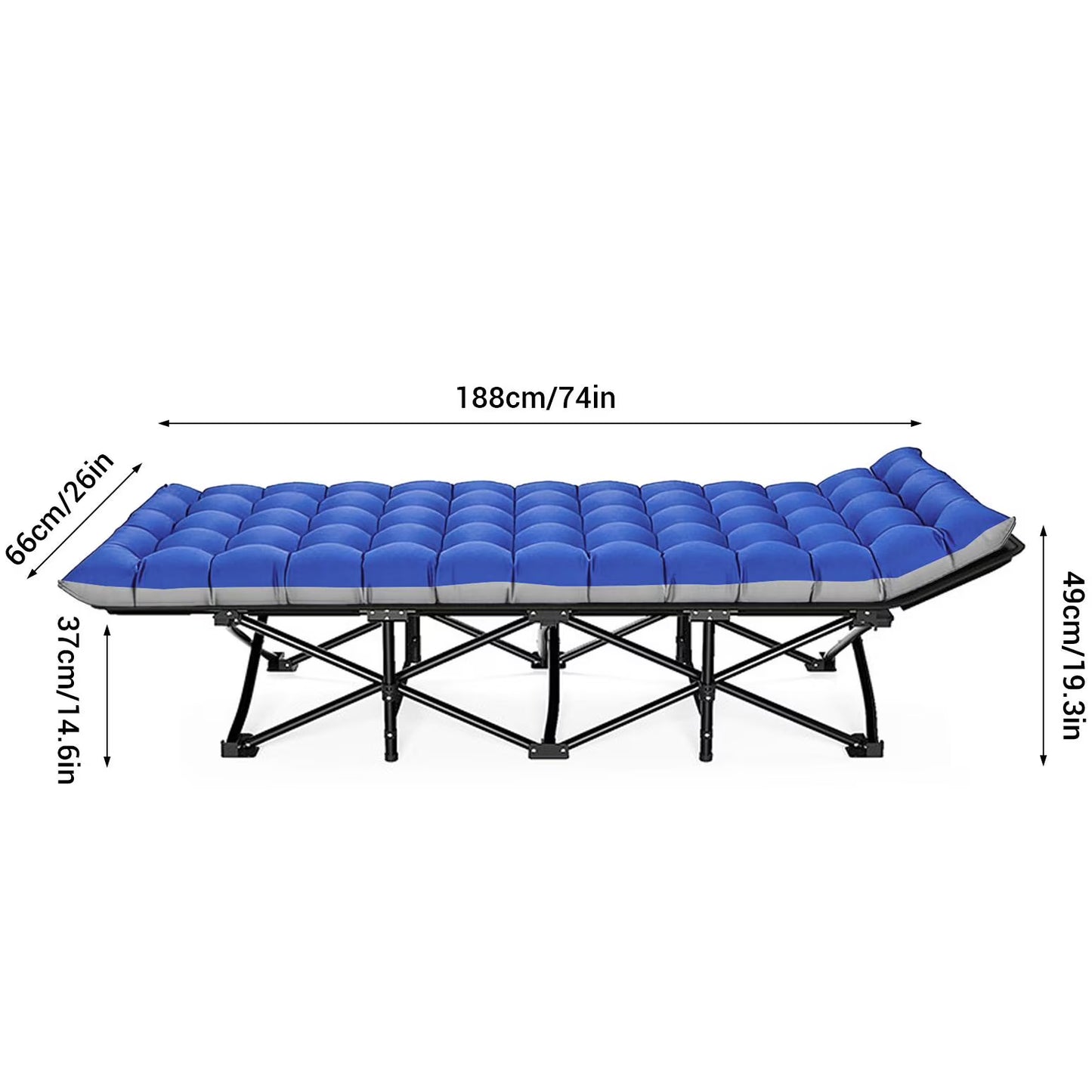 Folding Camping Cots for Adults, Portable Outdoor Camping Bed with Mattress, Heavy Duty Guest Bed Sleeping Cot Folding Bed for Camping Traveling Office Use, 74" X 26", Blue Mattress,