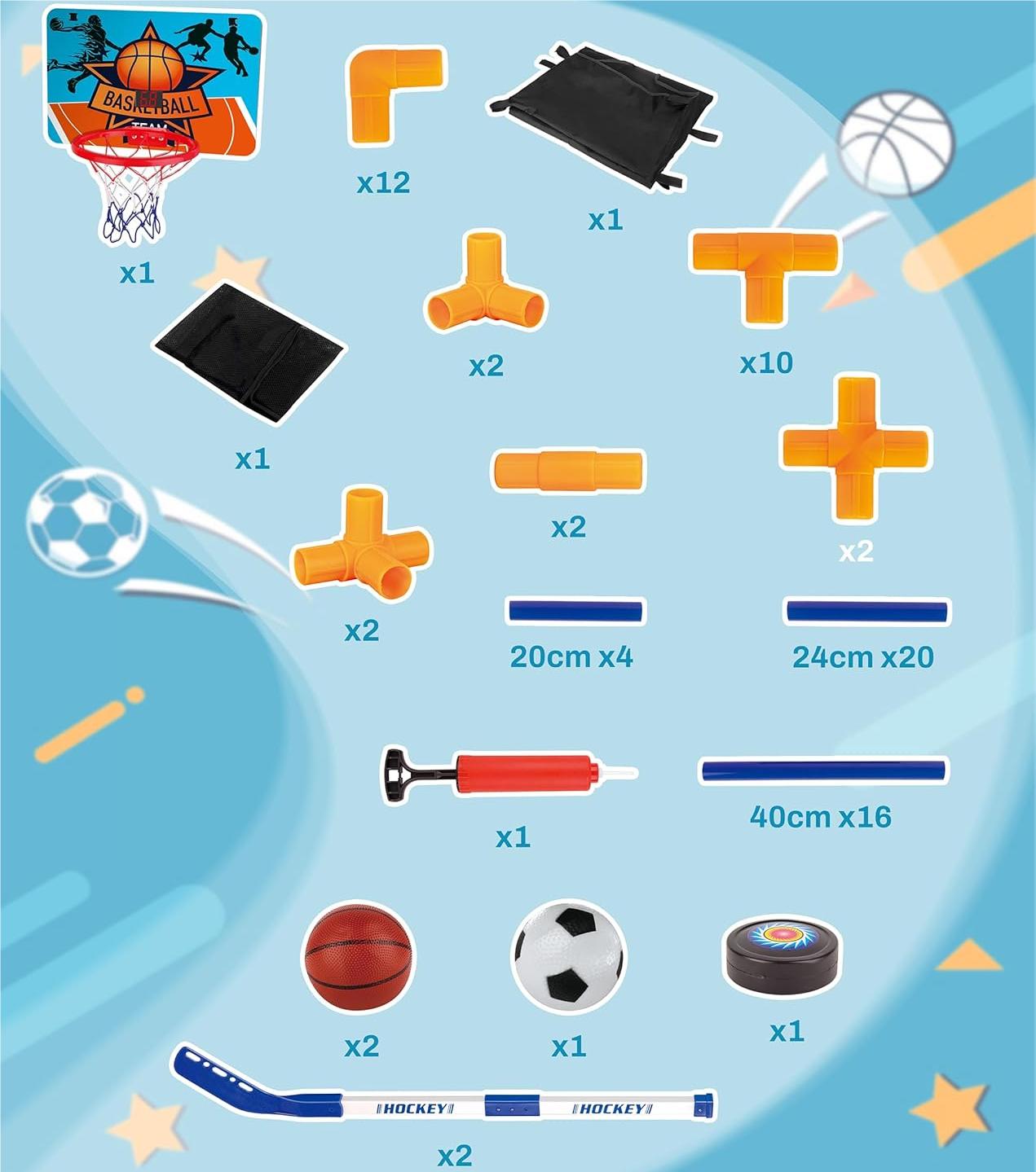 3 in-1 Kids Arcade Basketball Game & Hockey & Soccer, with 4 Basketball Balls, Football, Hockey, Hockey Stick, Pump, Electronic Scoreboard Sound for Toddlers, Basketball Goal for Kids Boys Girls