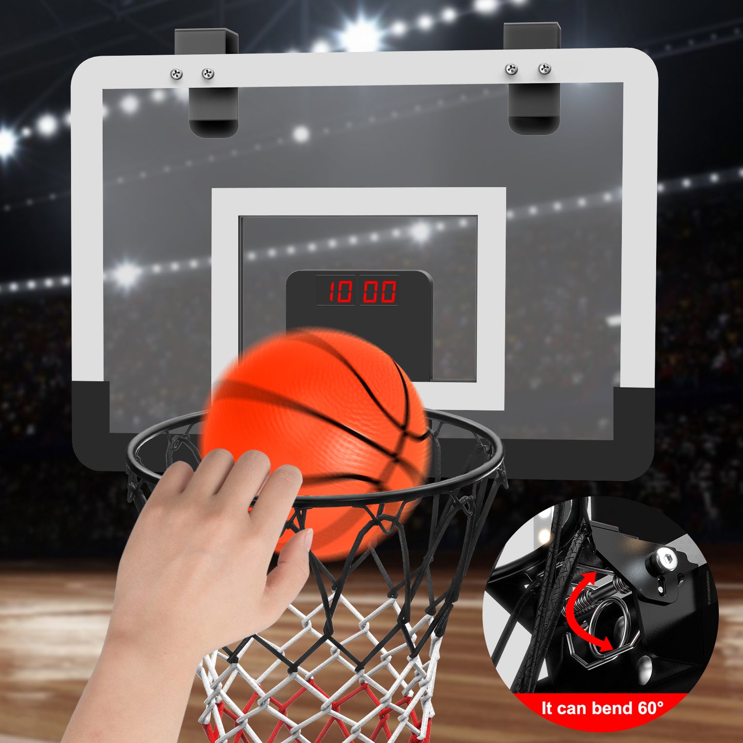 Eotvia Indoor Basketball Hoop for Kids, Mini Basketball Hoops over the Door, Basketball Toys Birthday Gifts for Boys Girls Kids Teens, Mini Basketball Goal with Scoreboard, Ball, Foldable Steel Rim