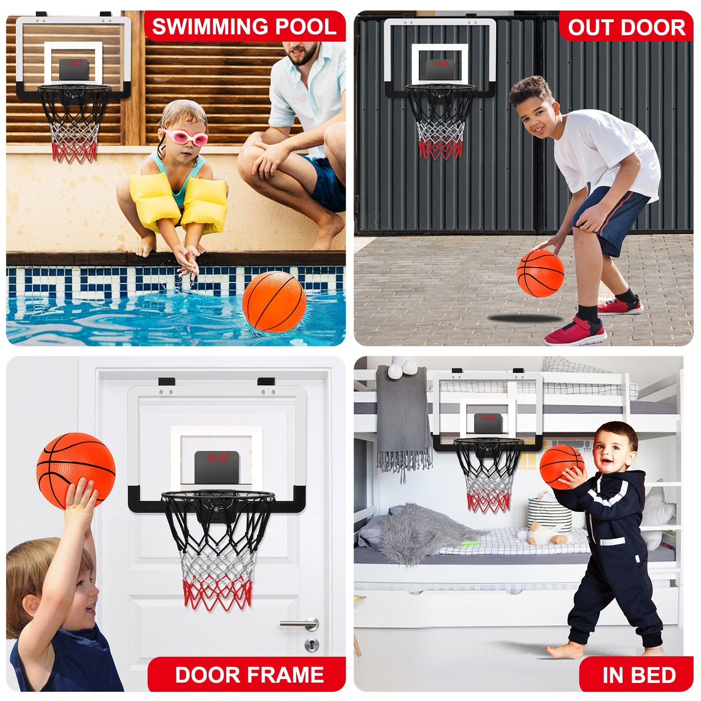 Eotvia Indoor Basketball Hoop for Kids, Mini Basketball Hoops over the Door, Basketball Toys Birthday Gifts for Boys Girls Kids Teens, Mini Basketball Goal with Scoreboard, Ball, Foldable Steel Rim