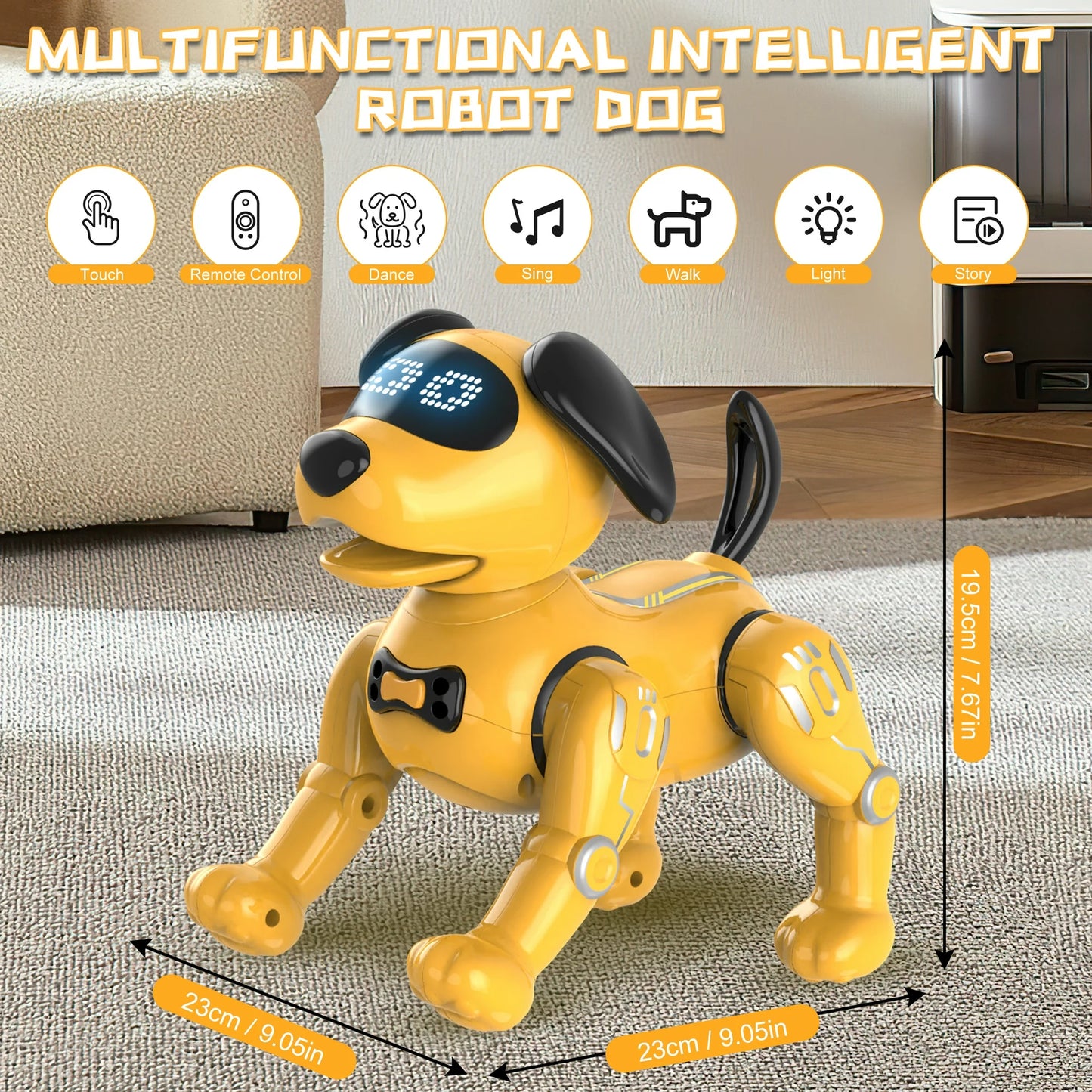 Smart RC Robot Dog Toy Emo Robot Pet for Kids with Intelligent Programmable,Touch Sensing,Feeding Interaction and Other Functions,Yellow